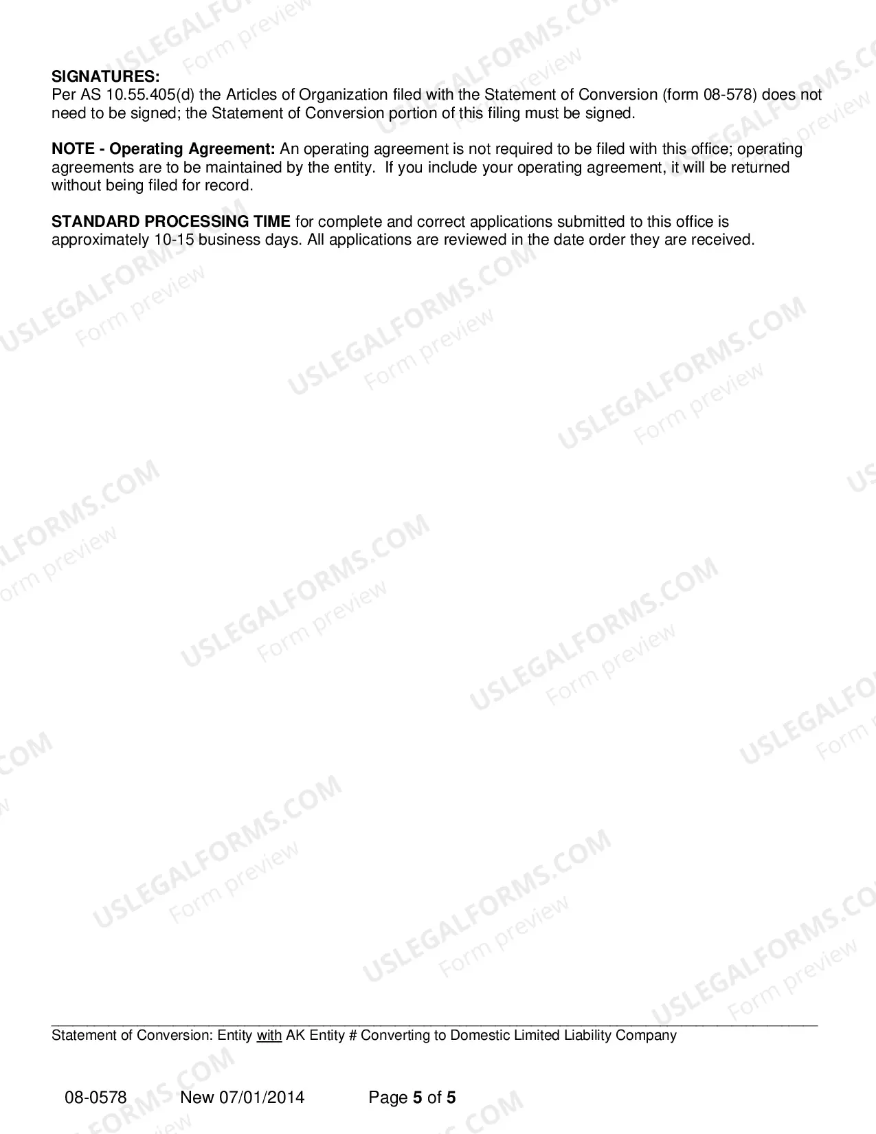Preview Statement of Conversion - Entity with AK Entity Number Converting to Domestic LLC