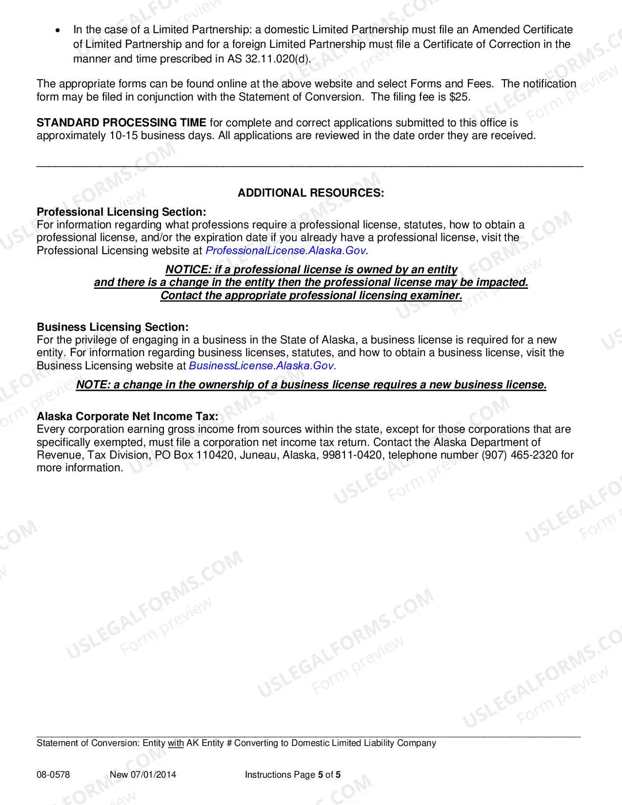 Preview Statement of Conversion - Entity with AK Entity Number Converting to Domestic LLC