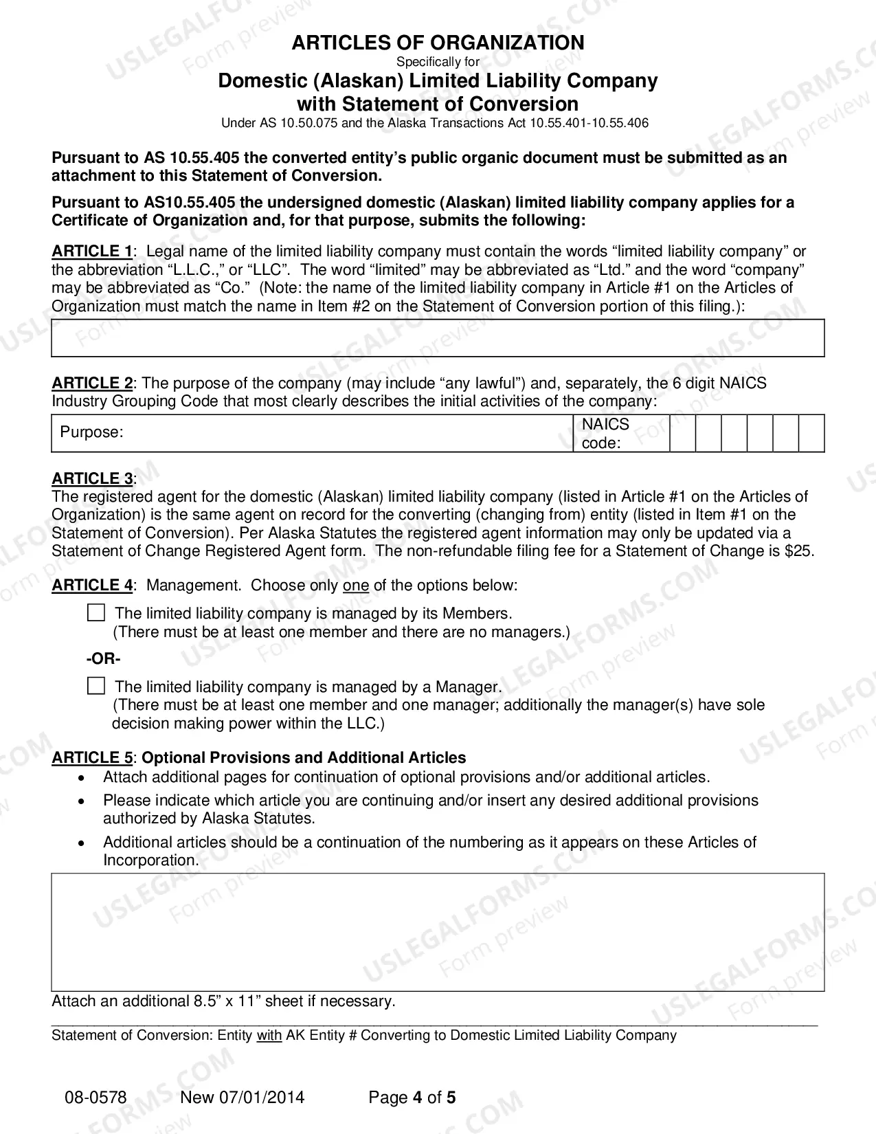 Preview Statement of Conversion - Entity with AK Entity Number Converting to Domestic LLC