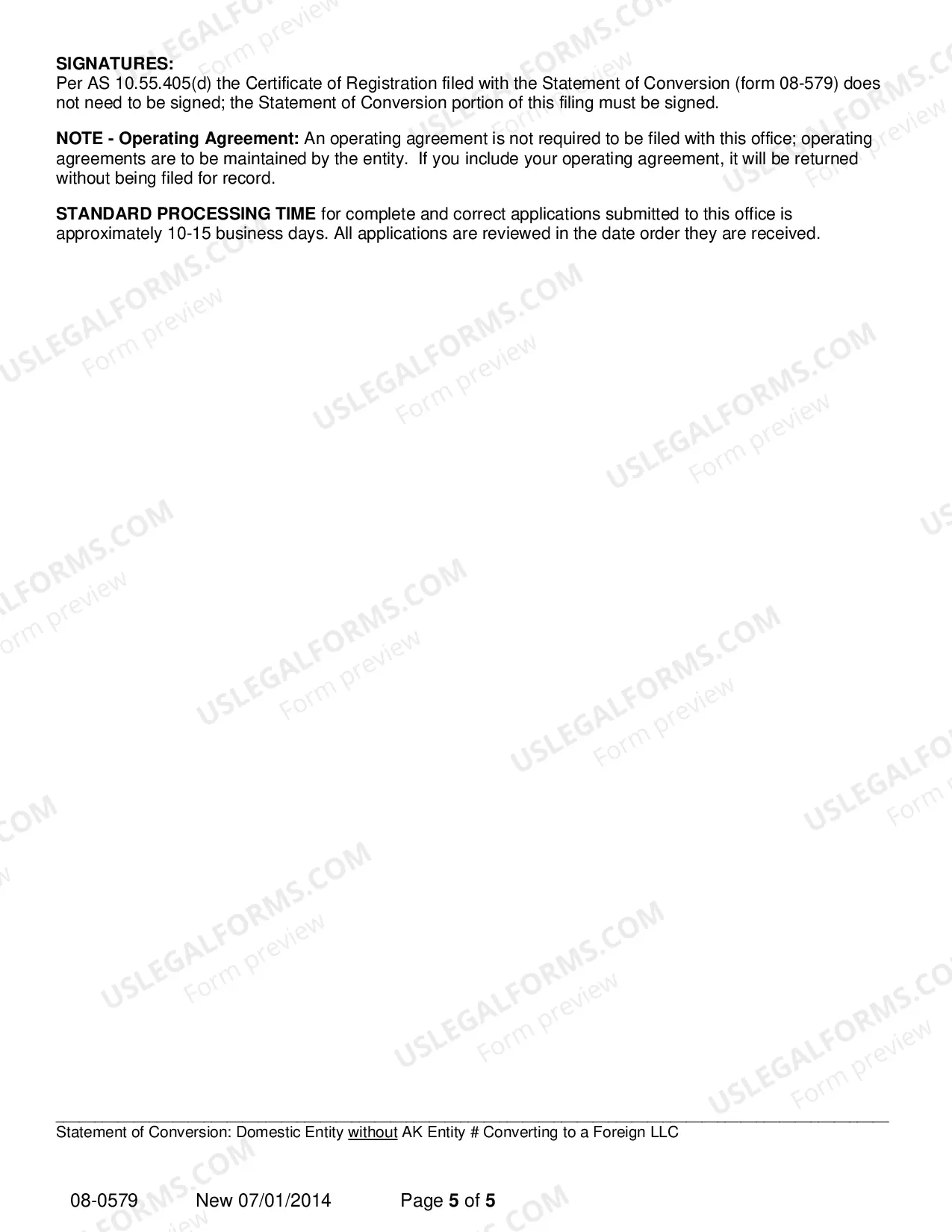 Preview Statement of Conversion - Domestic Entity without AK Entity Number Converting to Foreign LLC
