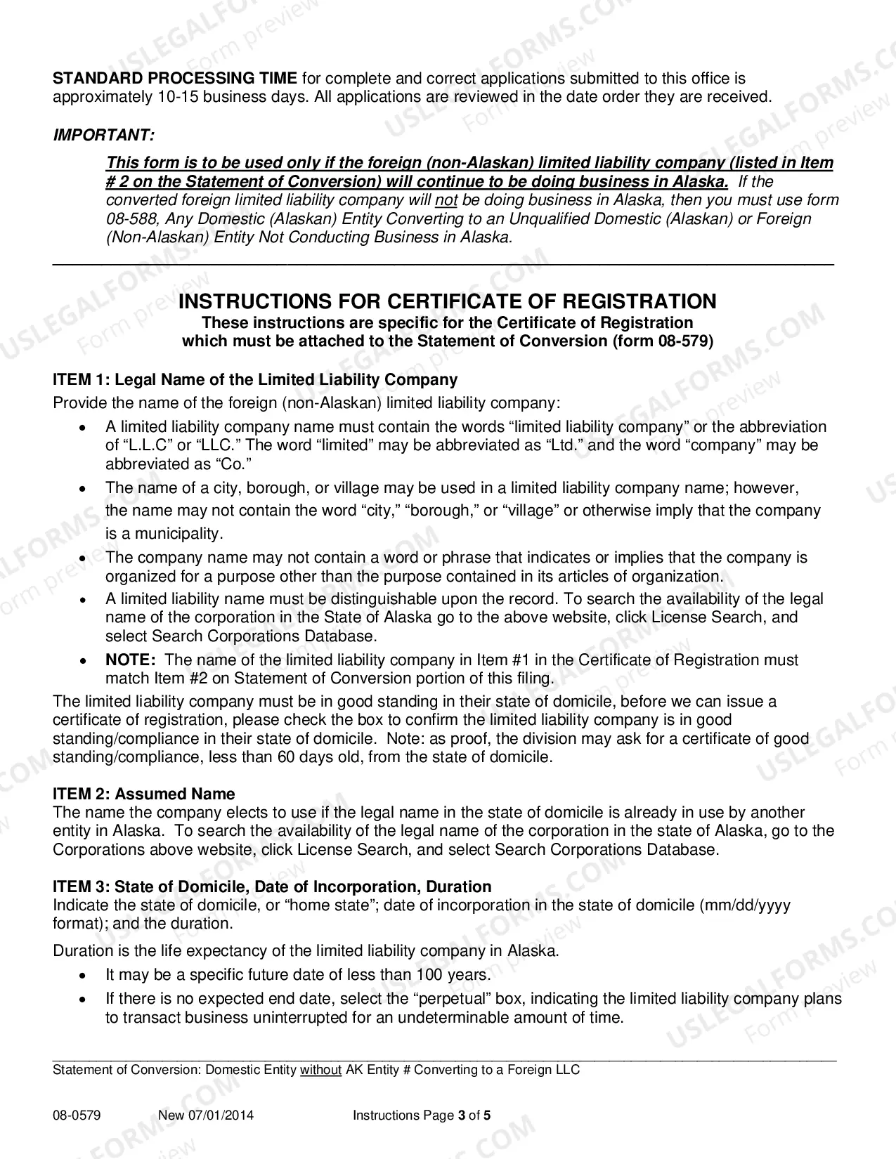 Preview Statement of Conversion - Domestic Entity without AK Entity Number Converting to Foreign LLC