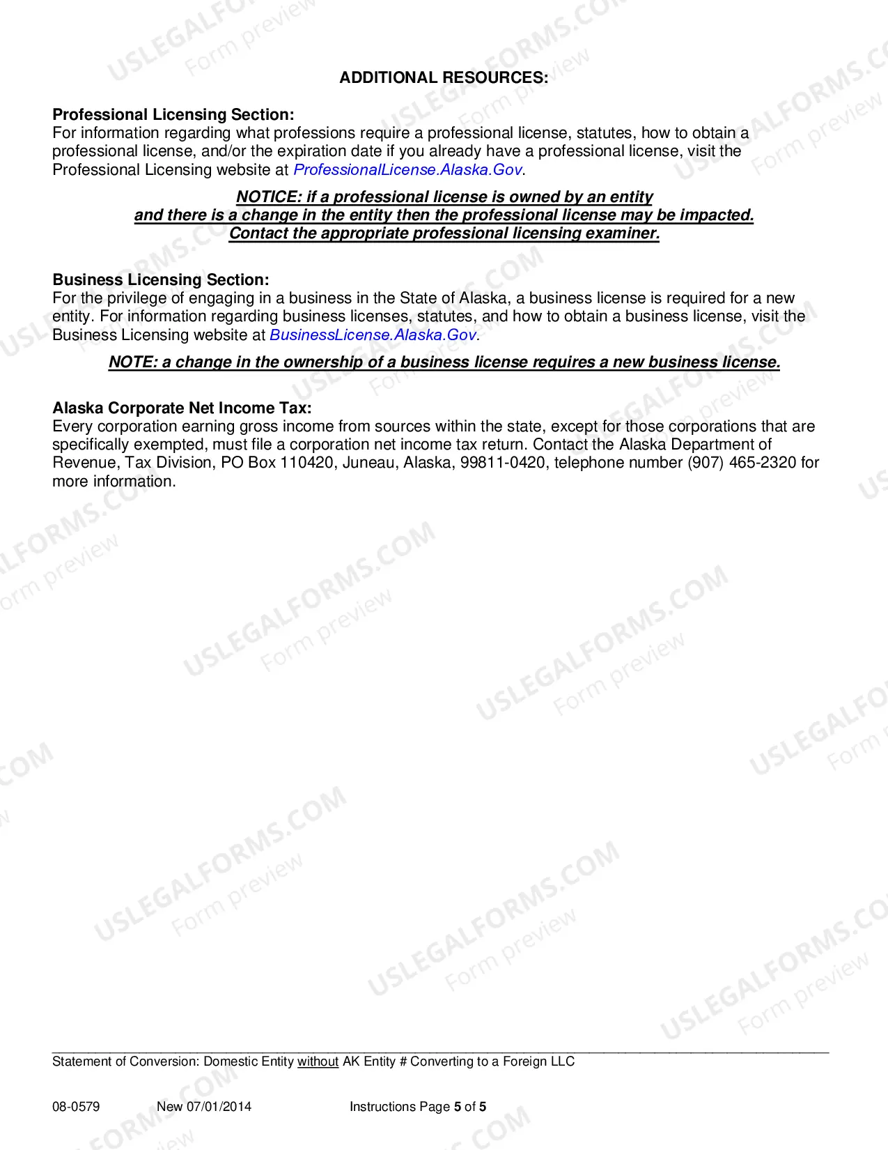 Preview Statement of Conversion - Domestic Entity without AK Entity Number Converting to Foreign LLC