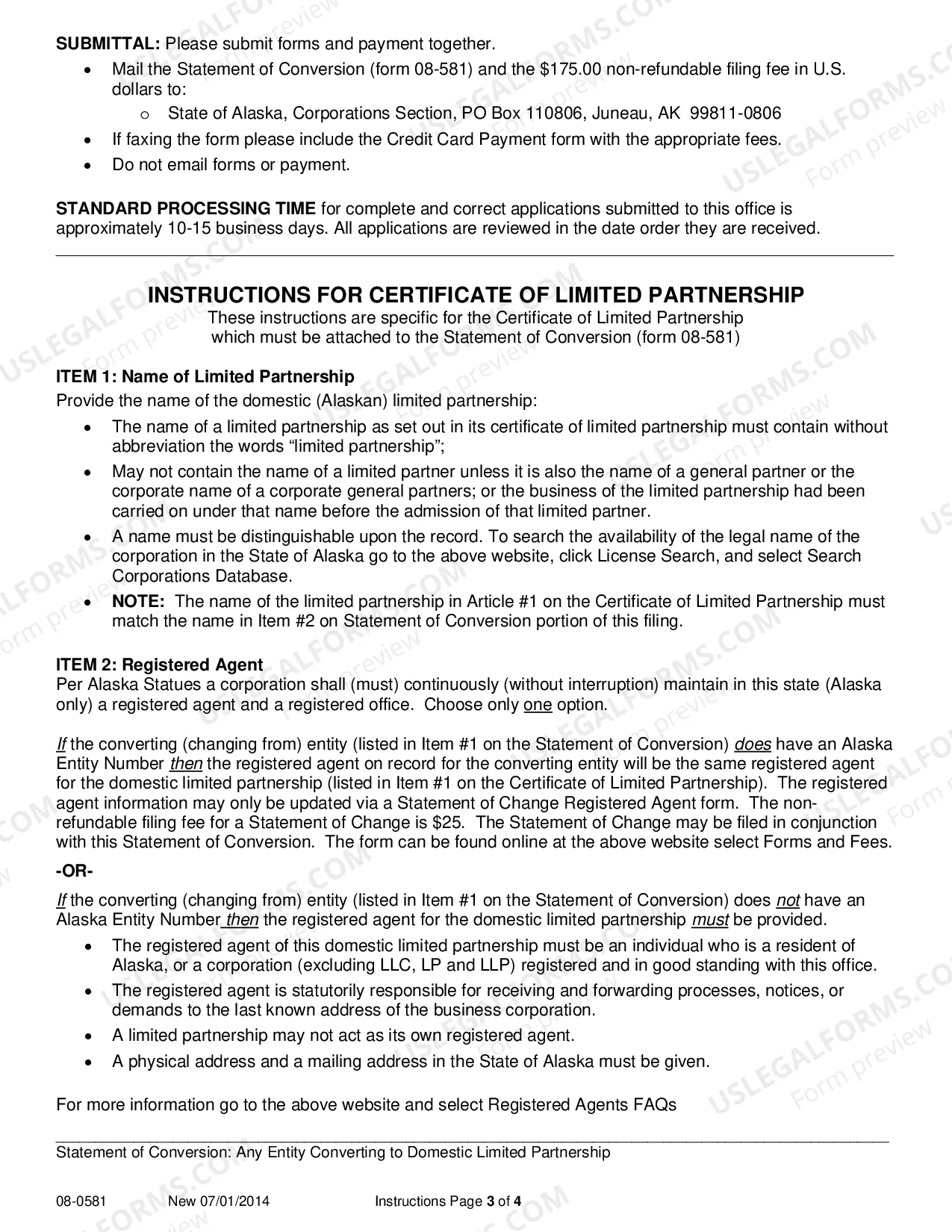 Preview Statement of Conversion - Any Entity Converting to Domestic Limited Parternship