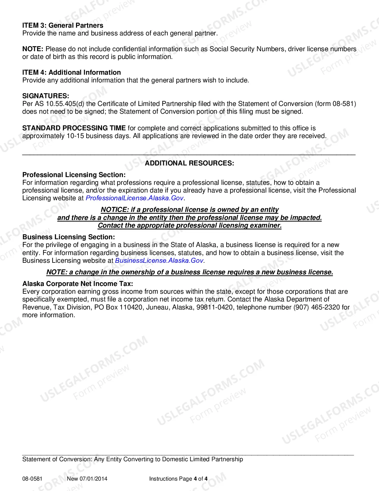 Preview Statement of Conversion - Any Entity Converting to Domestic Limited Parternship