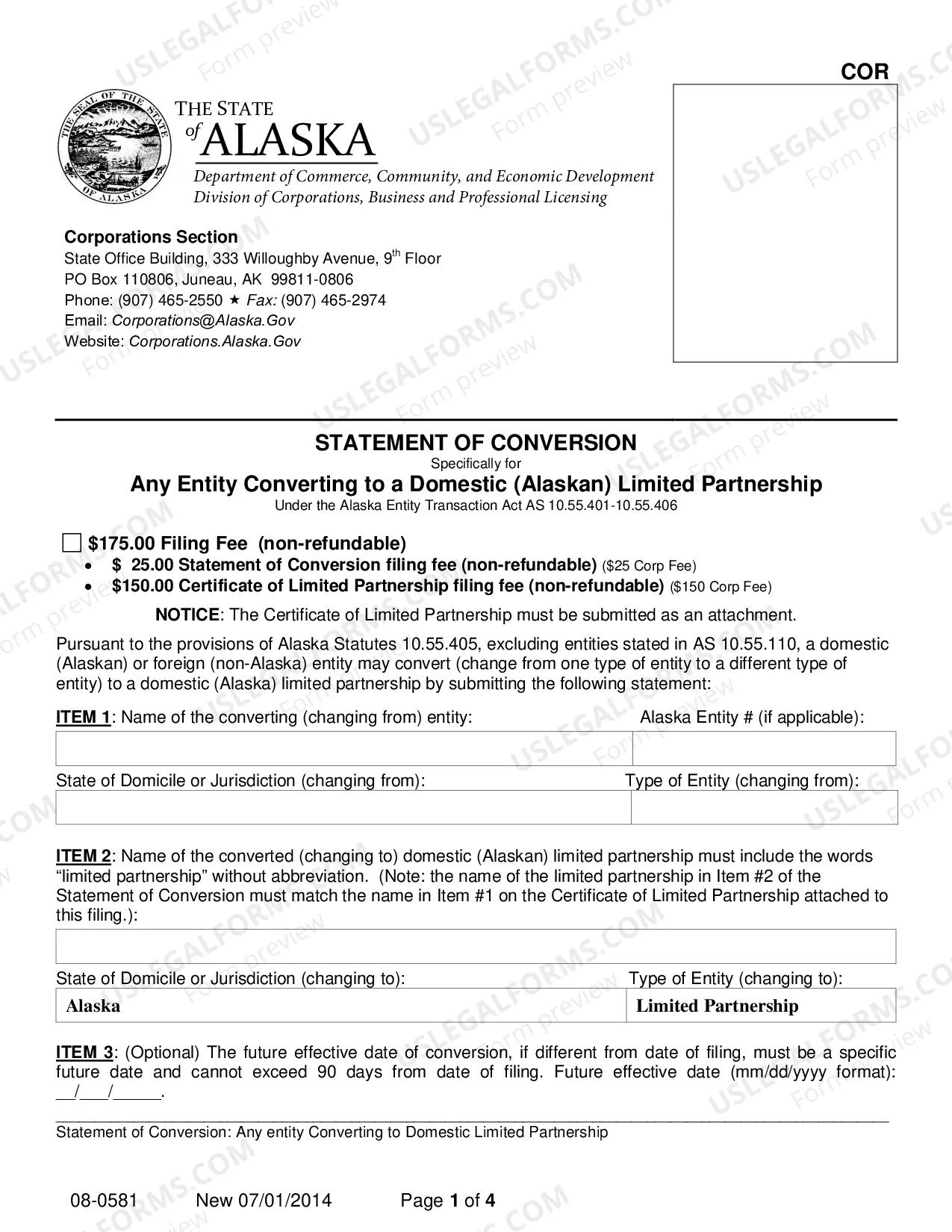 Preview Statement of Conversion - Any Entity Converting to Domestic Limited Parternship