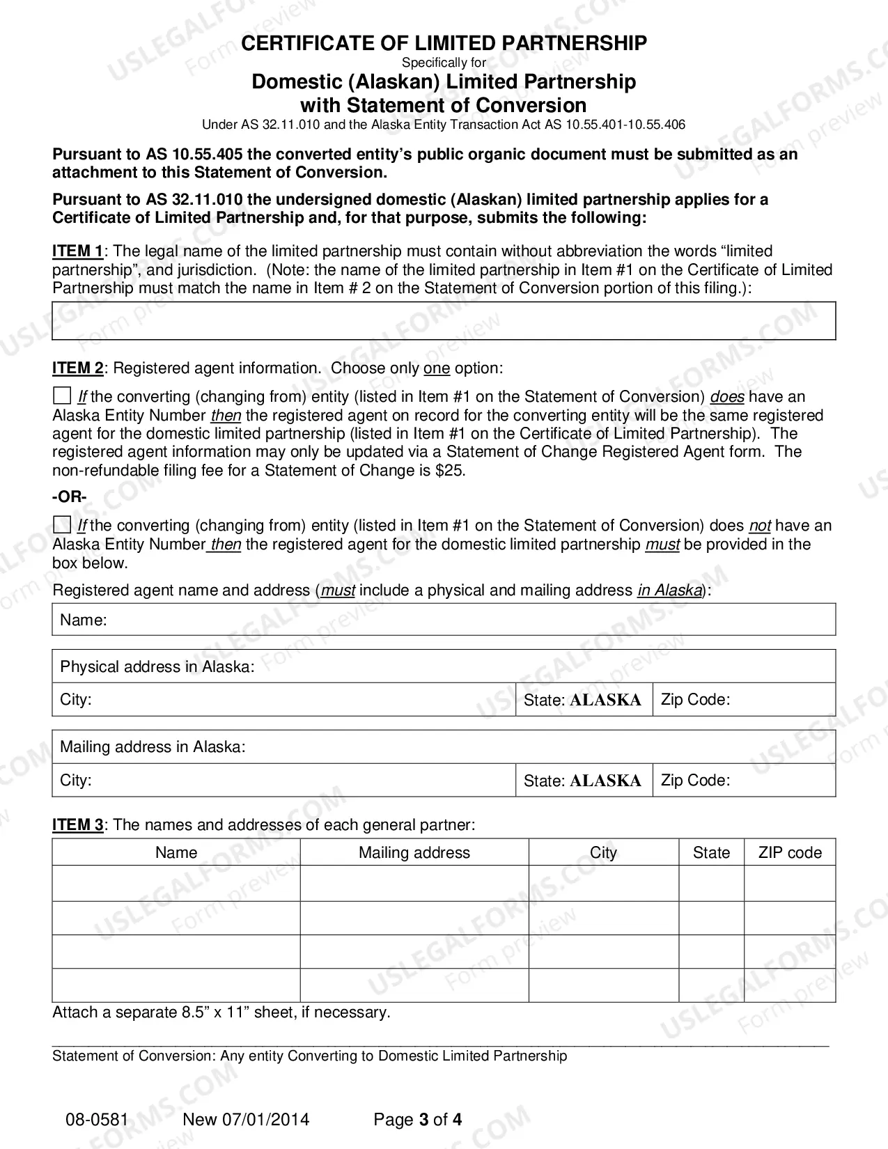Preview Statement of Conversion - Any Entity Converting to Domestic Limited Parternship