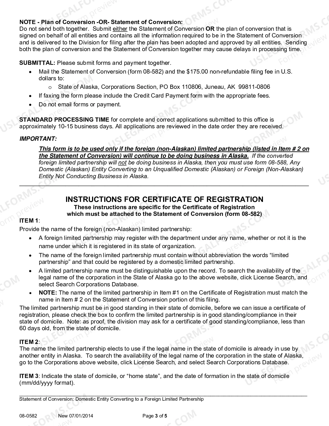 Preview Statement of Conversion - Domestic Limited Partnership Converting to Foreign Limited Partnership