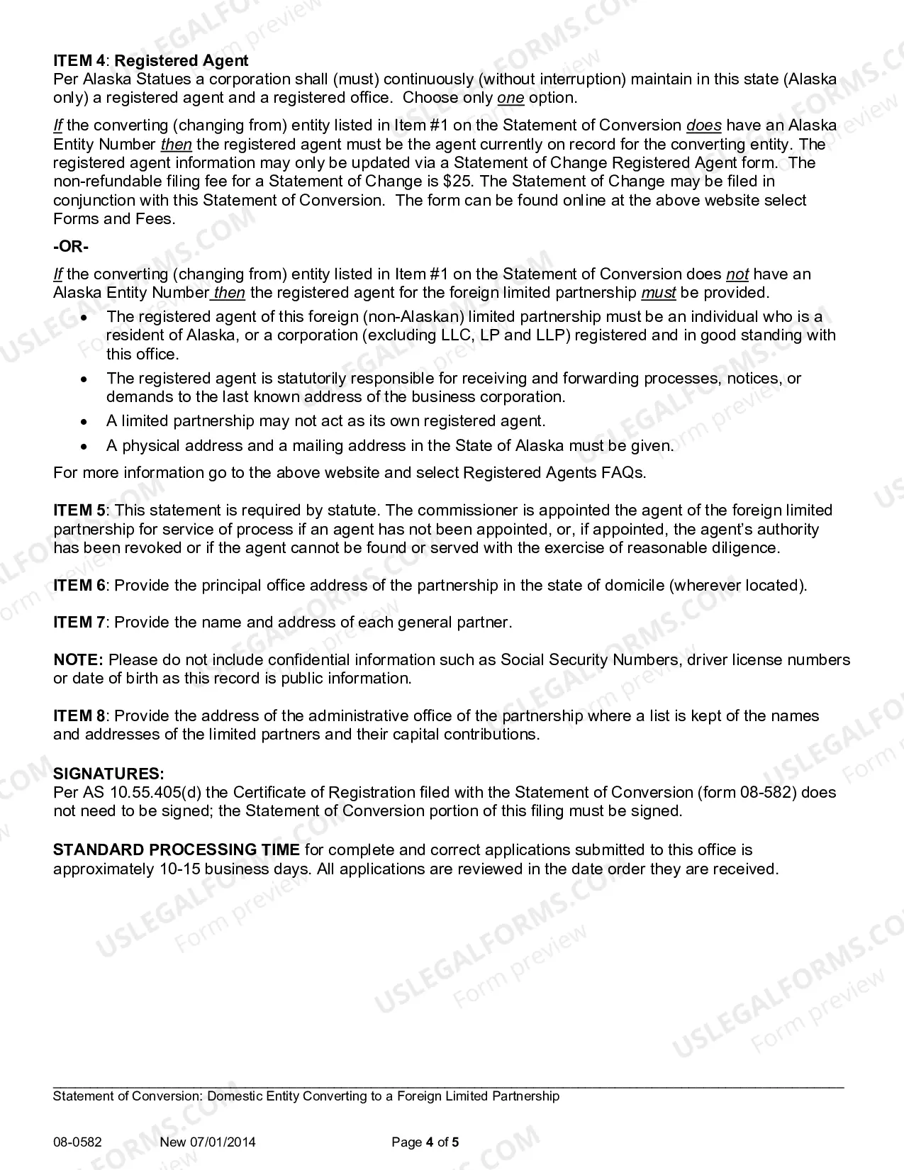 Preview Statement of Conversion - Domestic Limited Partnership Converting to Foreign Limited Partnership