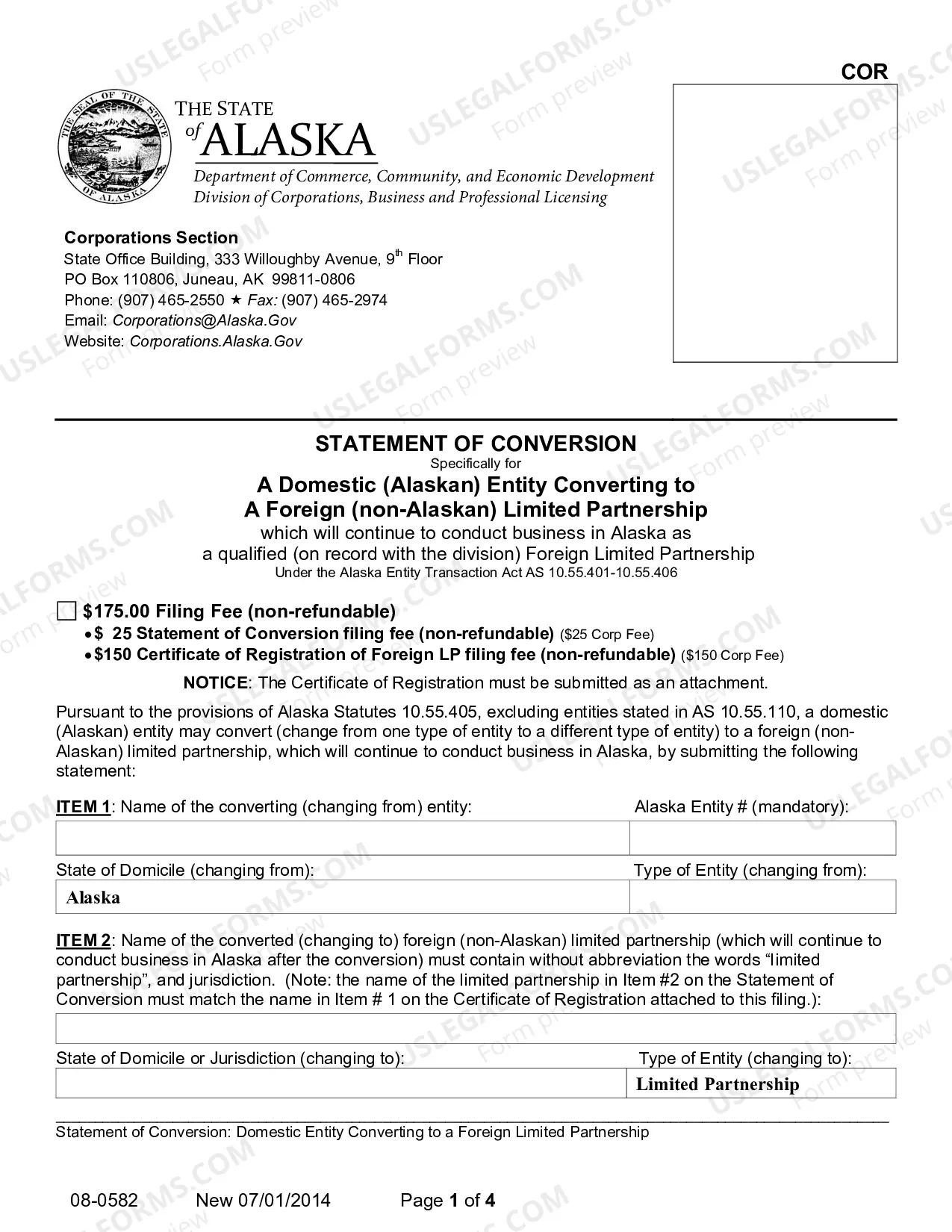 Preview Statement of Conversion - Domestic Limited Partnership Converting to Foreign Limited Partnership