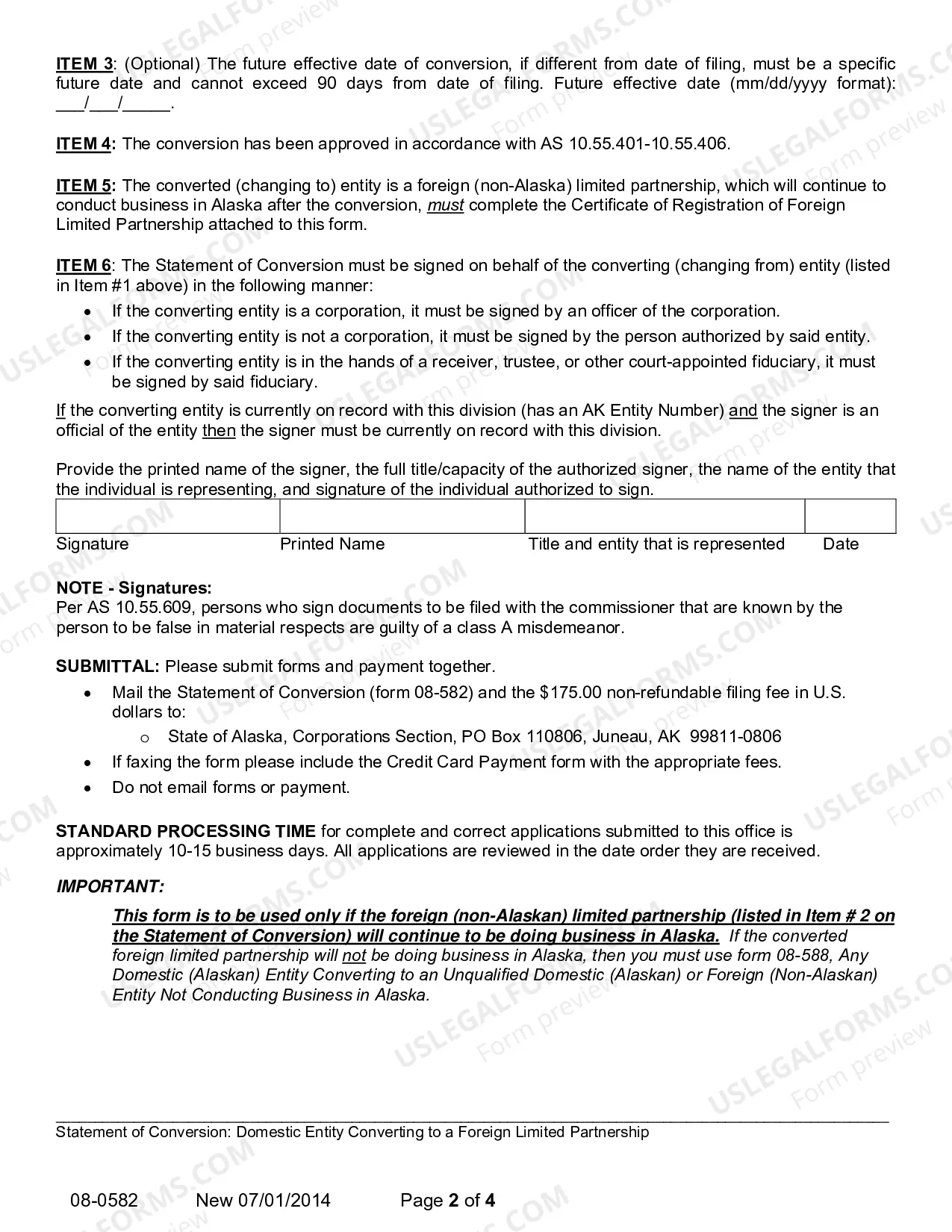 Preview Statement of Conversion - Domestic Limited Partnership Converting to Foreign Limited Partnership