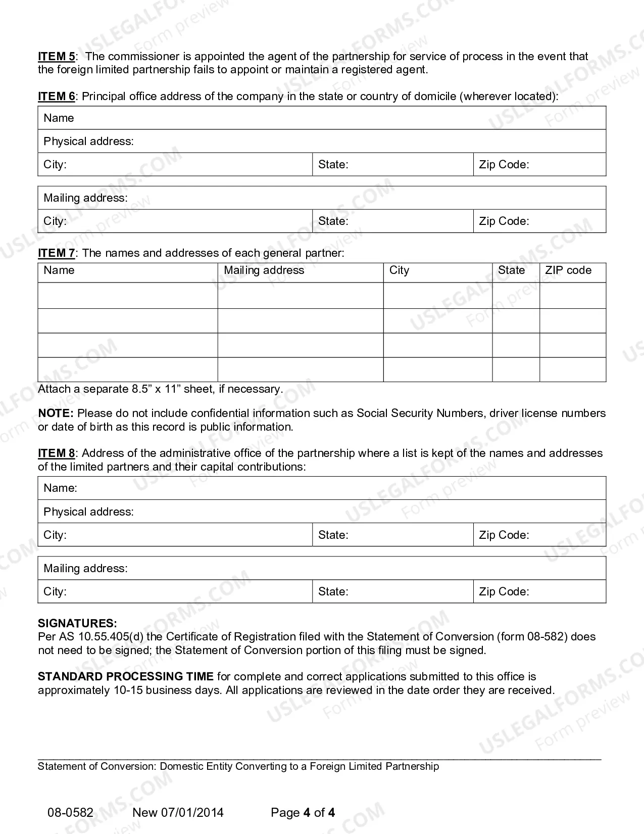 Preview Statement of Conversion - Domestic Limited Partnership Converting to Foreign Limited Partnership