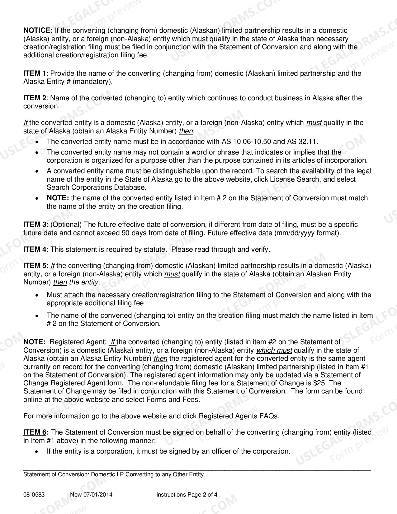 Preview Statement of Conversion - Domestic Limited Partnership Converting to any Other Entity