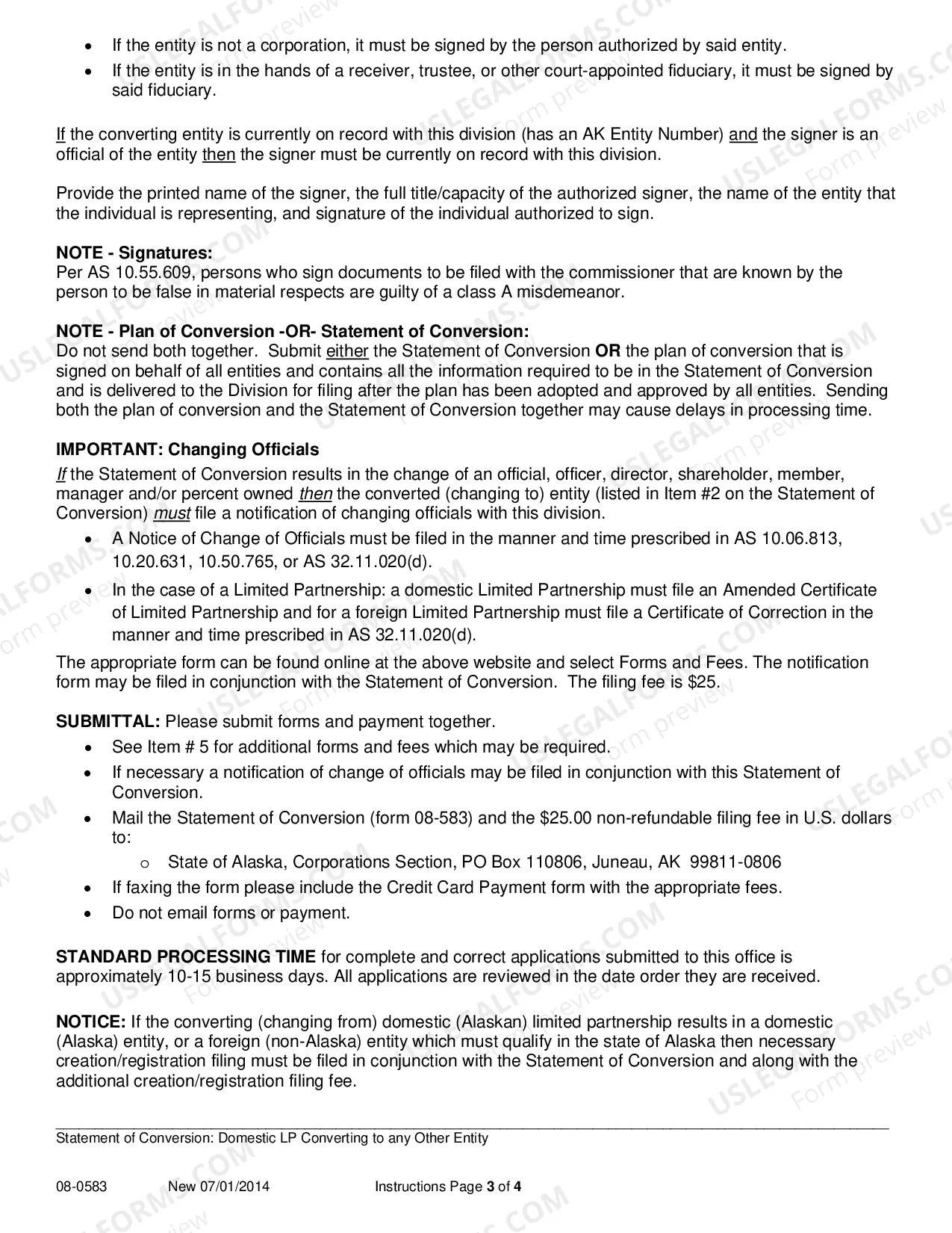 Preview Statement of Conversion - Domestic Limited Partnership Converting to any Other Entity