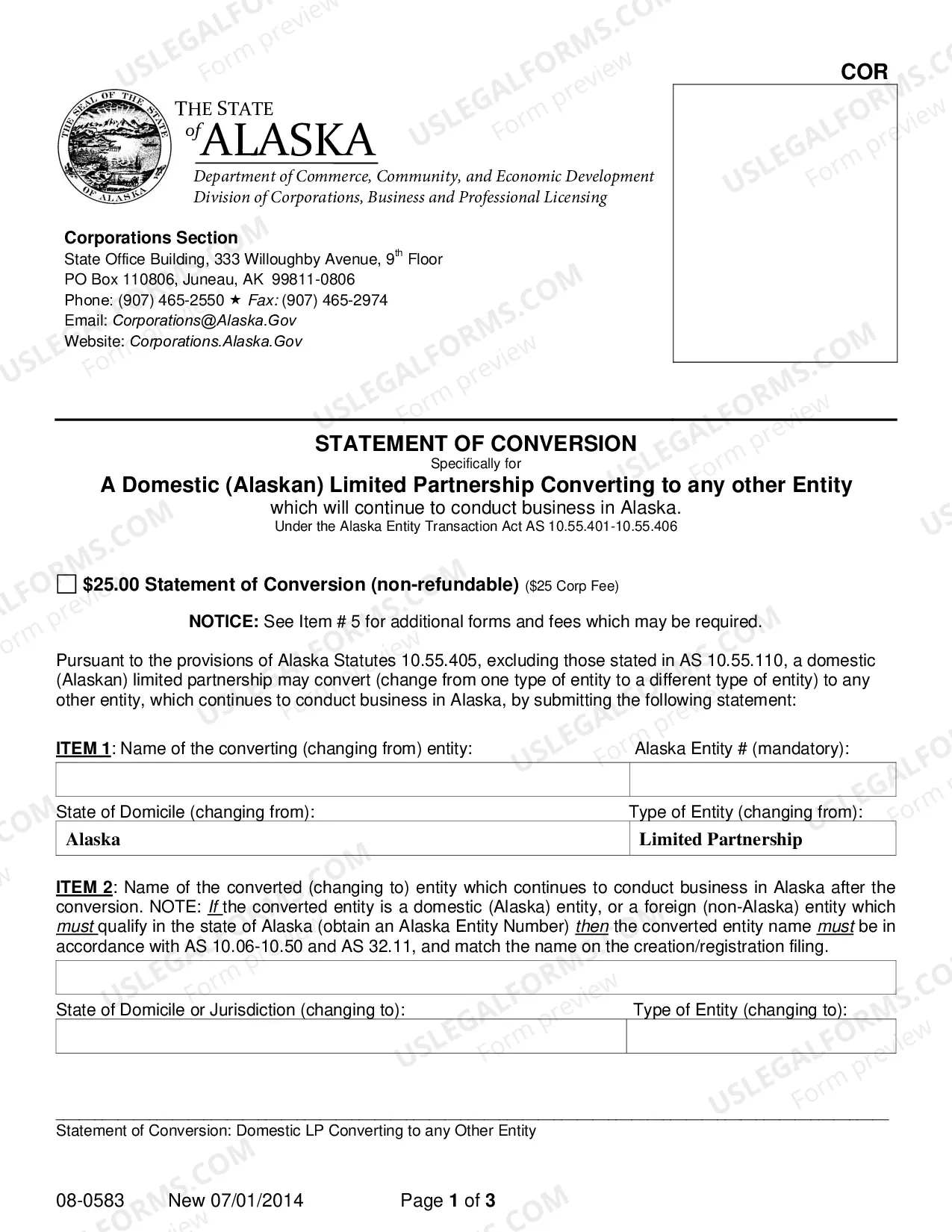 Preview Statement of Conversion - Domestic Limited Partnership Converting to any Other Entity