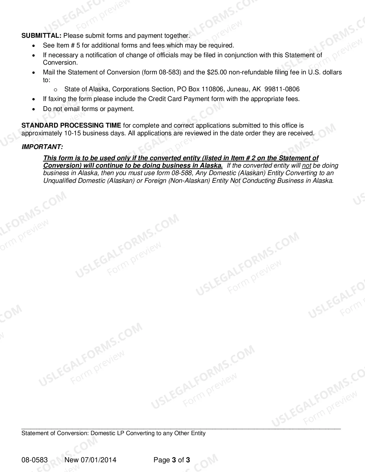 Preview Statement of Conversion - Domestic Limited Partnership Converting to any Other Entity