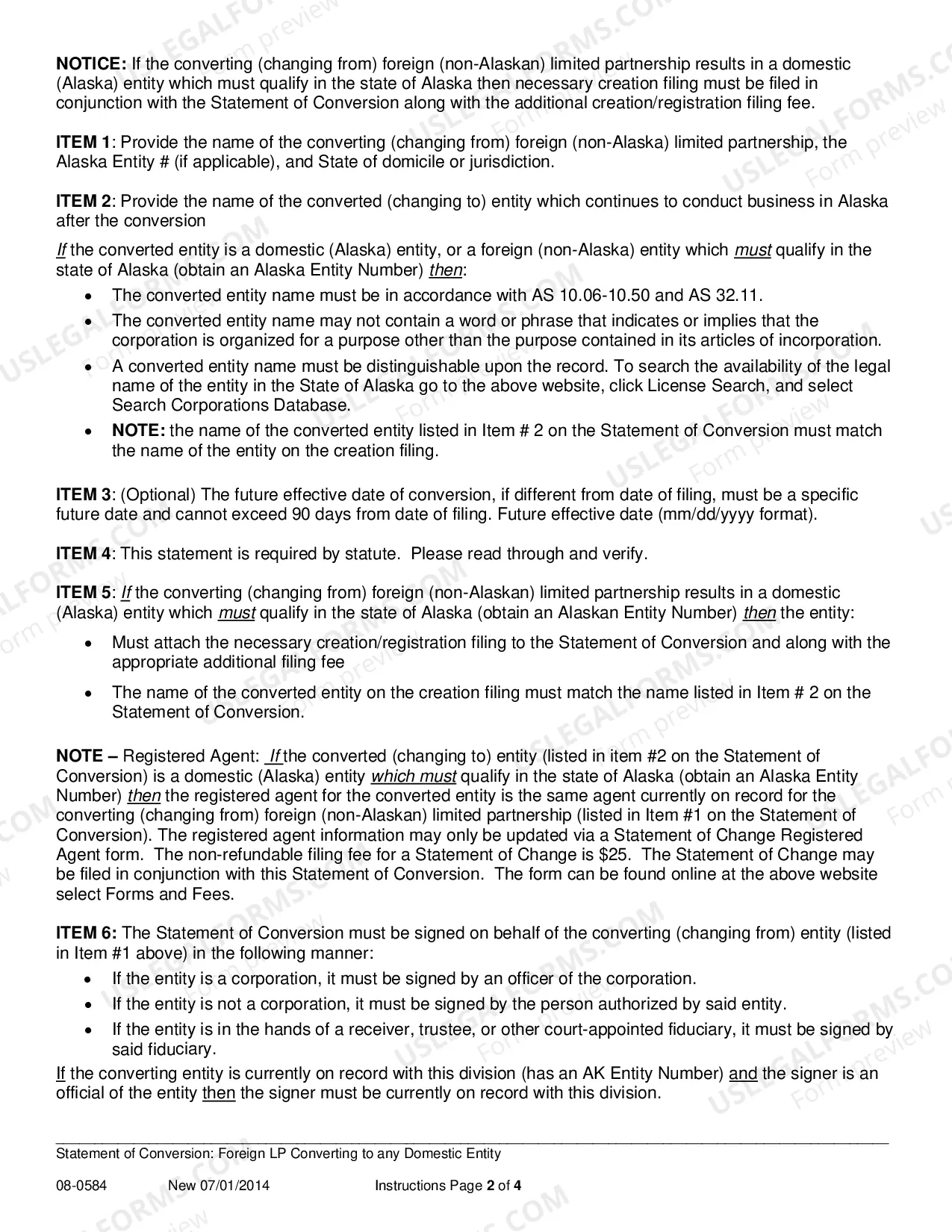 Preview Statement of Conversion - Foreign Limited Partnership Converting to any Domestic Entity