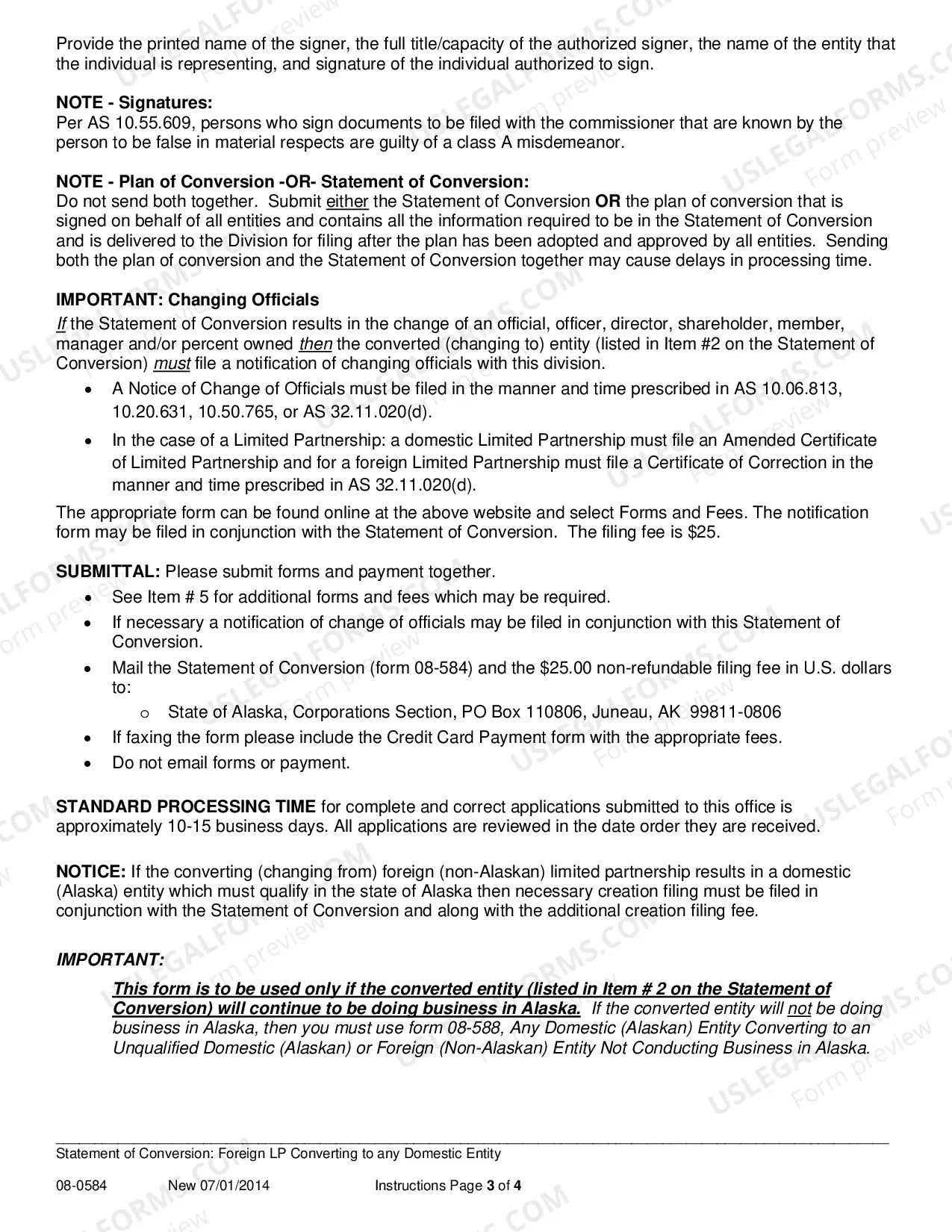 Preview Statement of Conversion - Foreign Limited Partnership Converting to any Domestic Entity