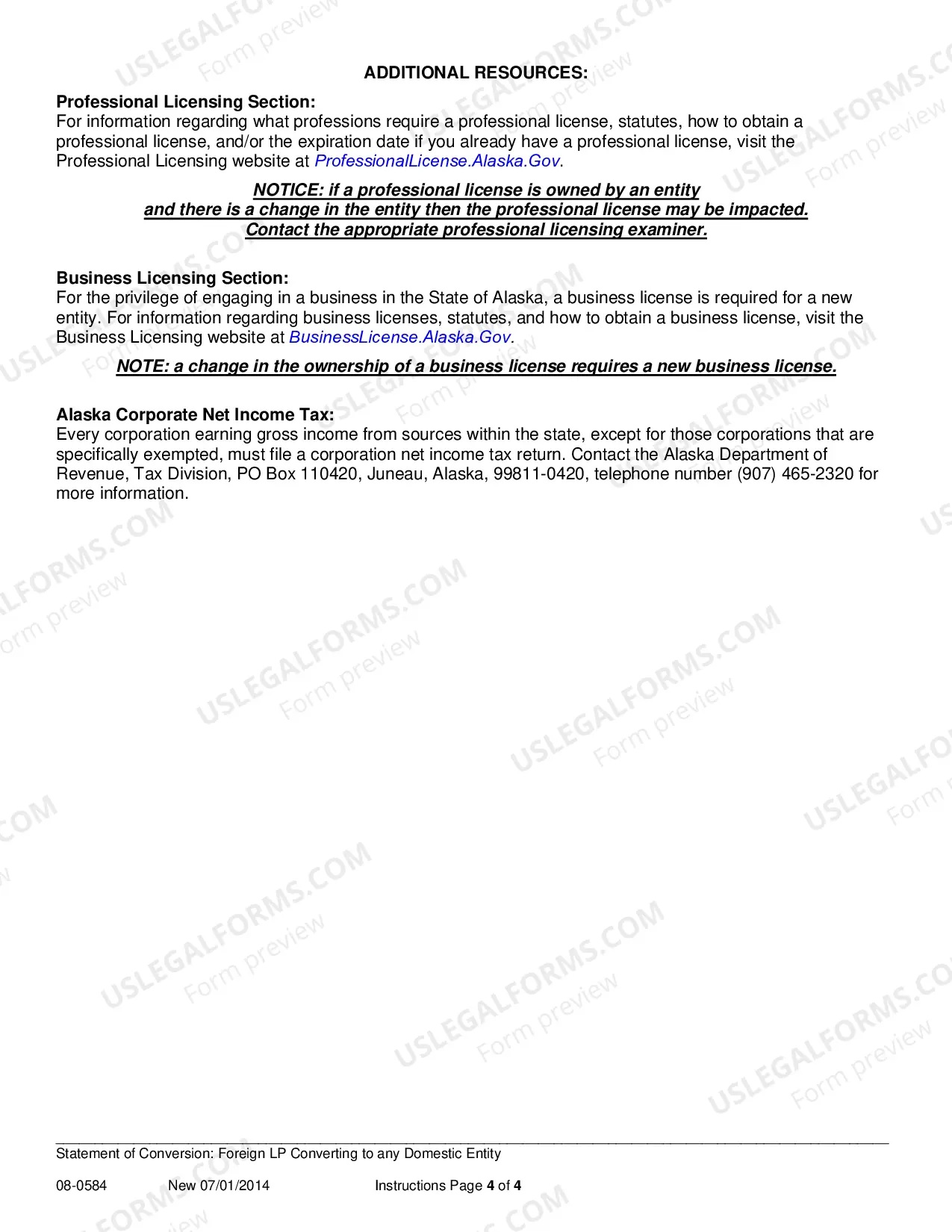 Preview Statement of Conversion - Foreign Limited Partnership Converting to any Domestic Entity