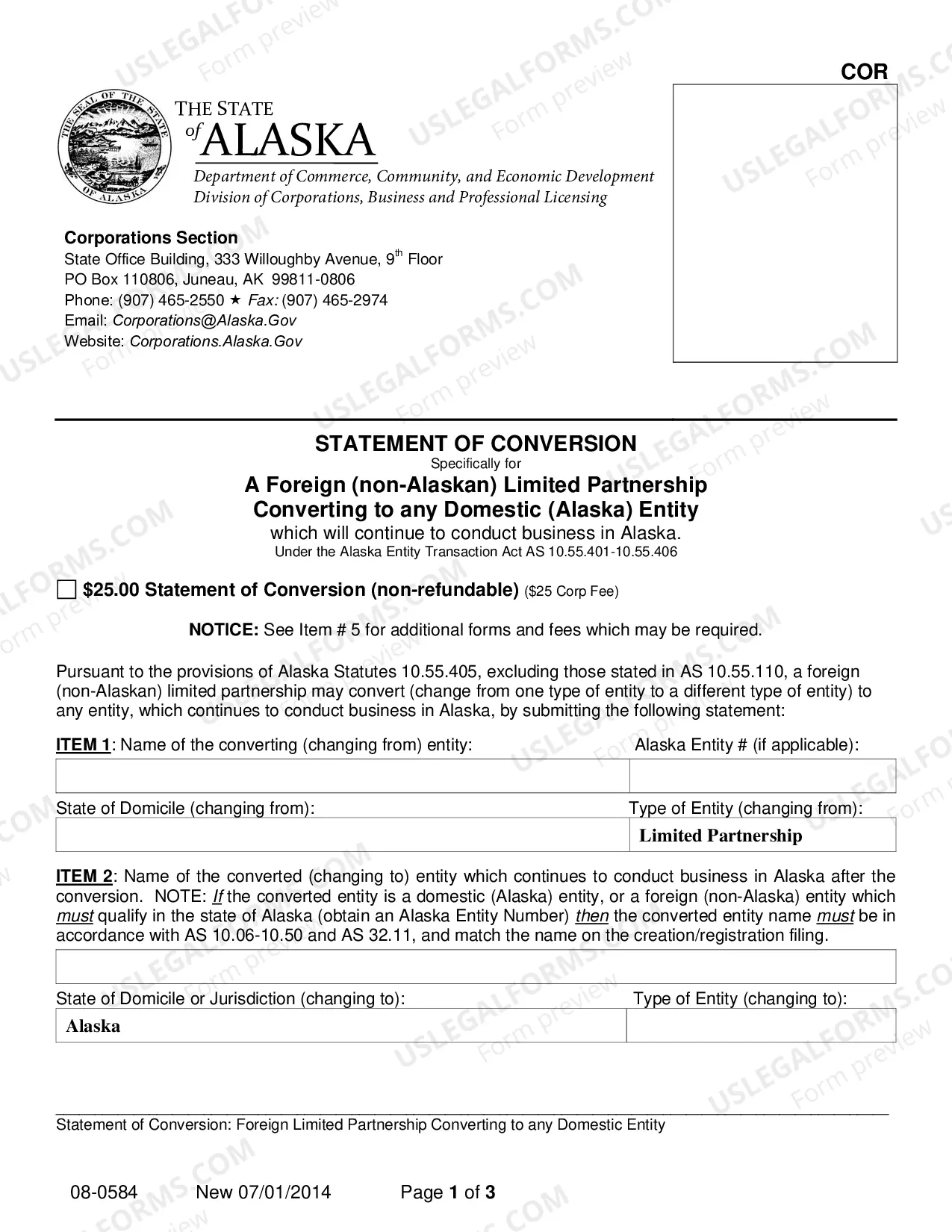Preview Statement of Conversion - Foreign Limited Partnership Converting to any Domestic Entity