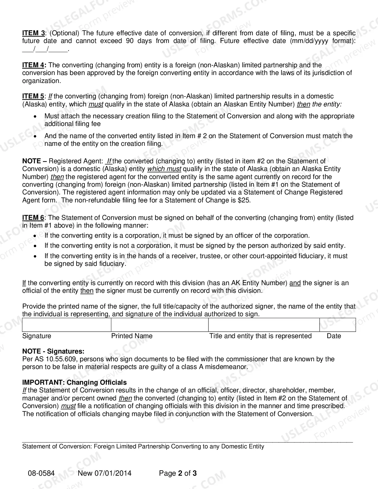 Preview Statement of Conversion - Foreign Limited Partnership Converting to any Domestic Entity
