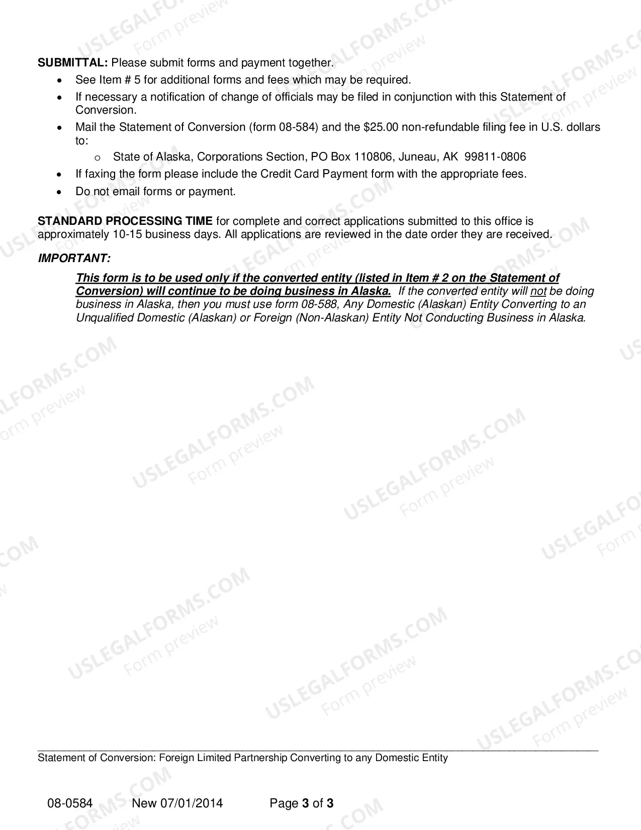 Preview Statement of Conversion - Foreign Limited Partnership Converting to any Domestic Entity