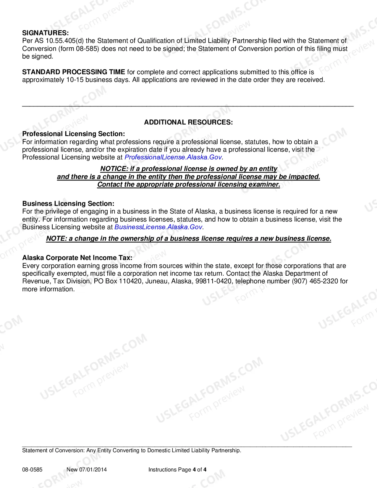 Preview Statement of Conversion - Any Entity Converting to Domestic Limited Liability Partnership