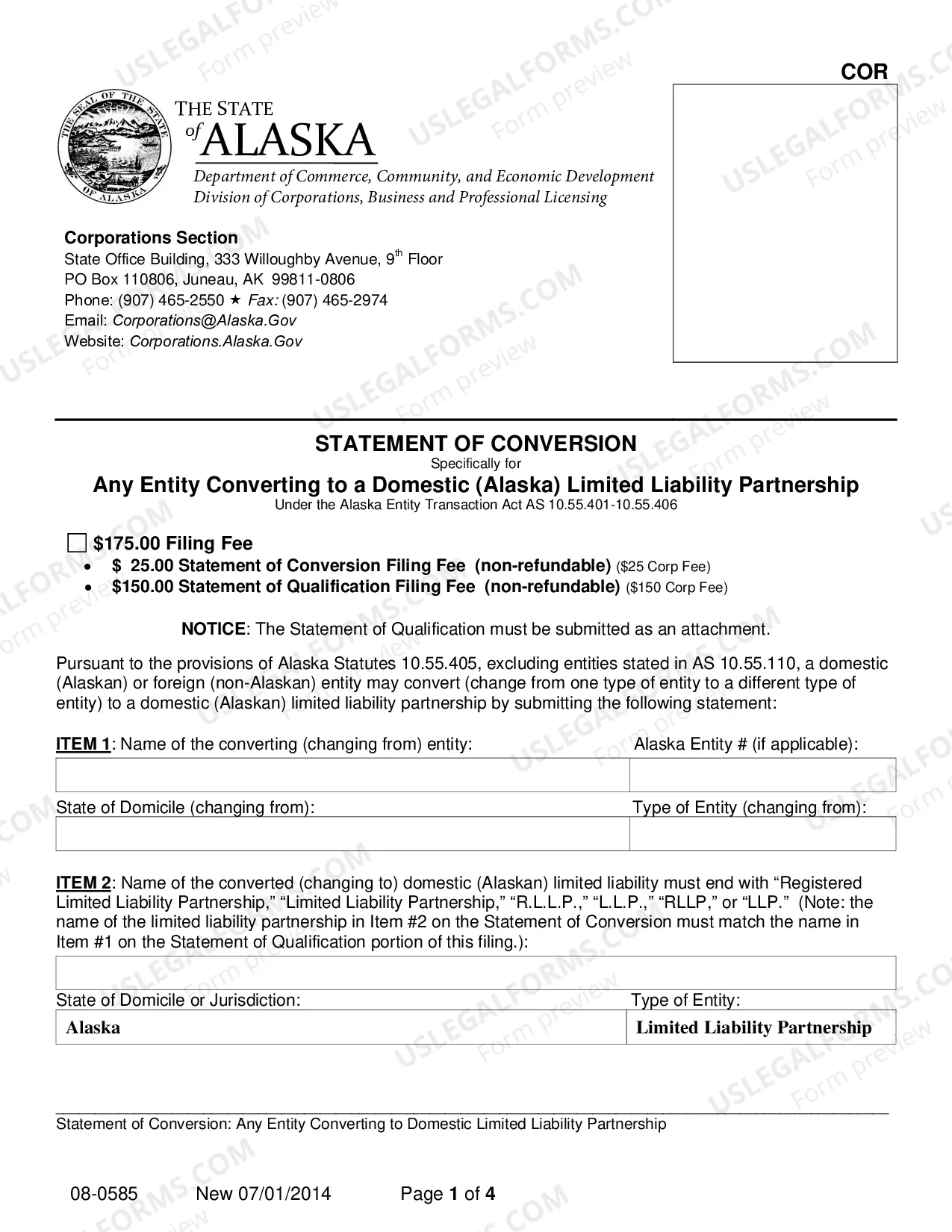 Preview Statement of Conversion - Any Entity Converting to Domestic Limited Liability Partnership