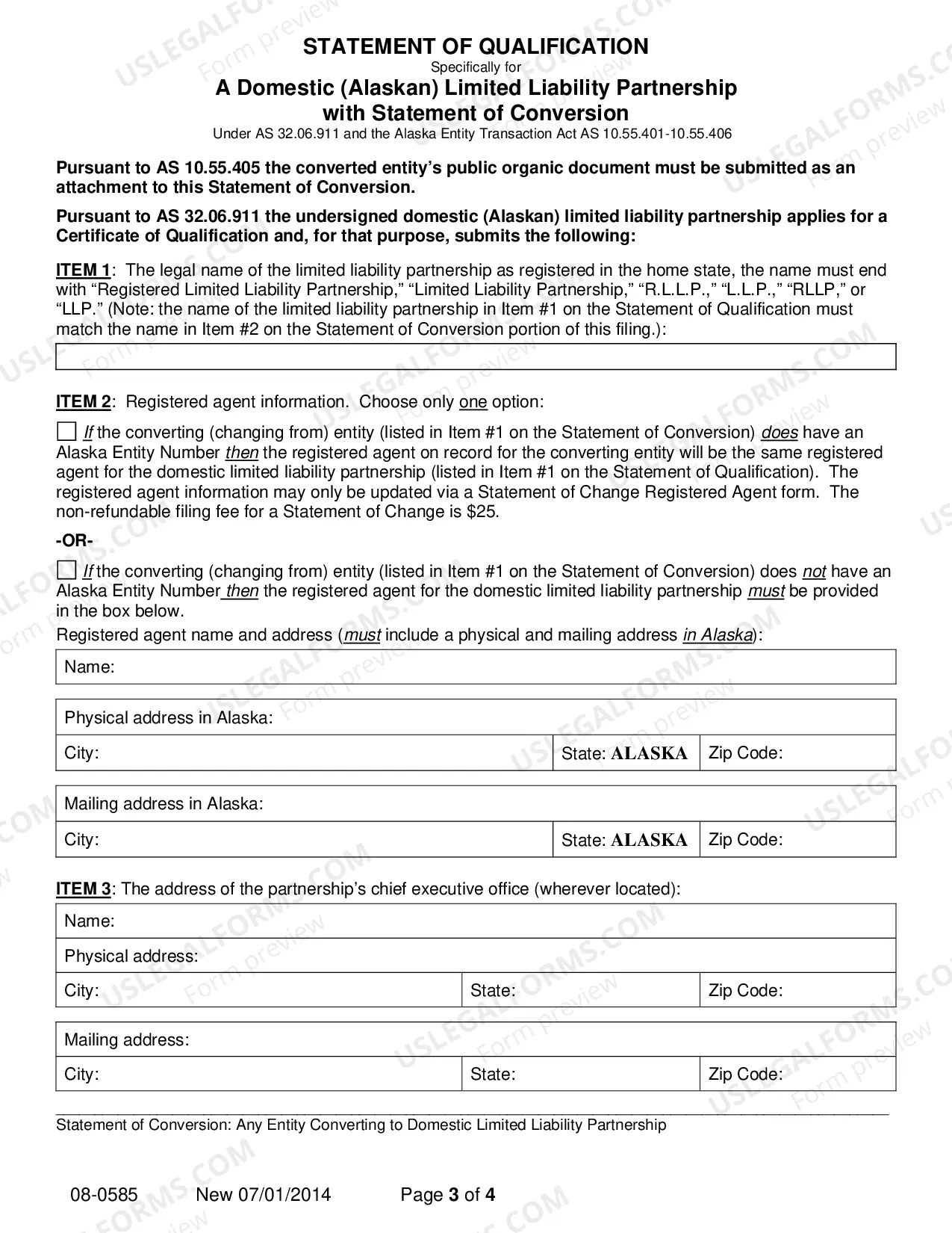 Preview Statement of Conversion - Any Entity Converting to Domestic Limited Liability Partnership