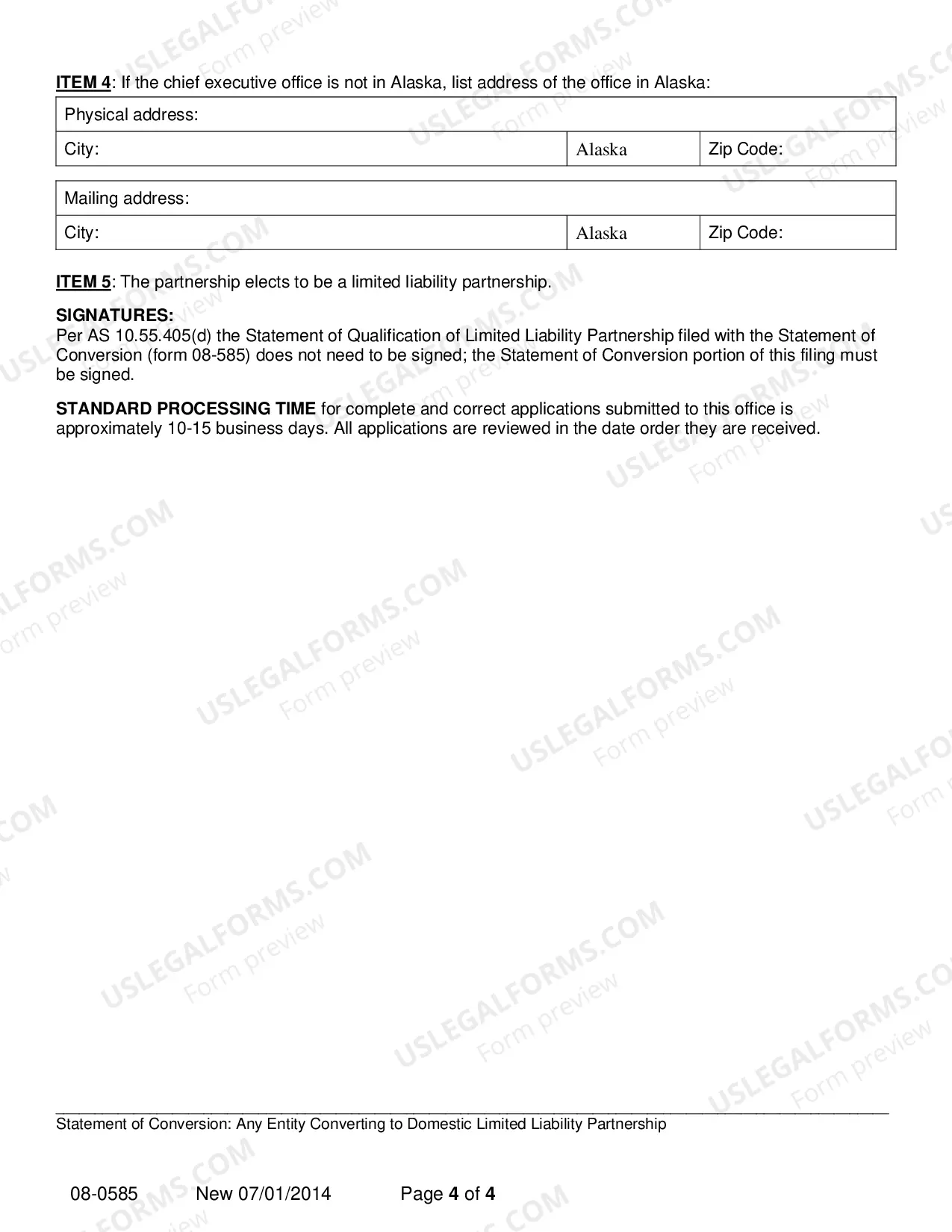 Preview Statement of Conversion - Any Entity Converting to Domestic Limited Liability Partnership