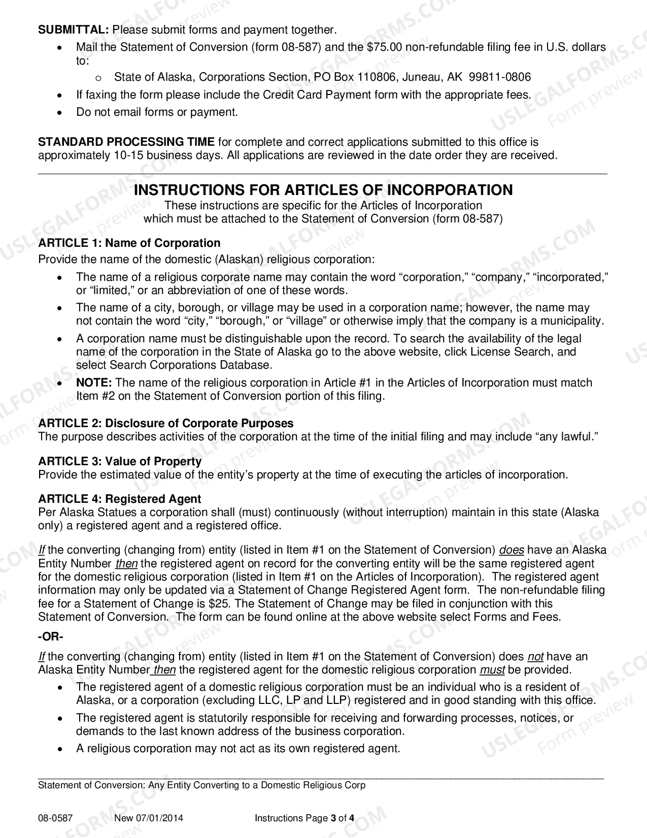 Preview Statement of Conversion - Any Entity Converting to Domestic Religious Corporation
