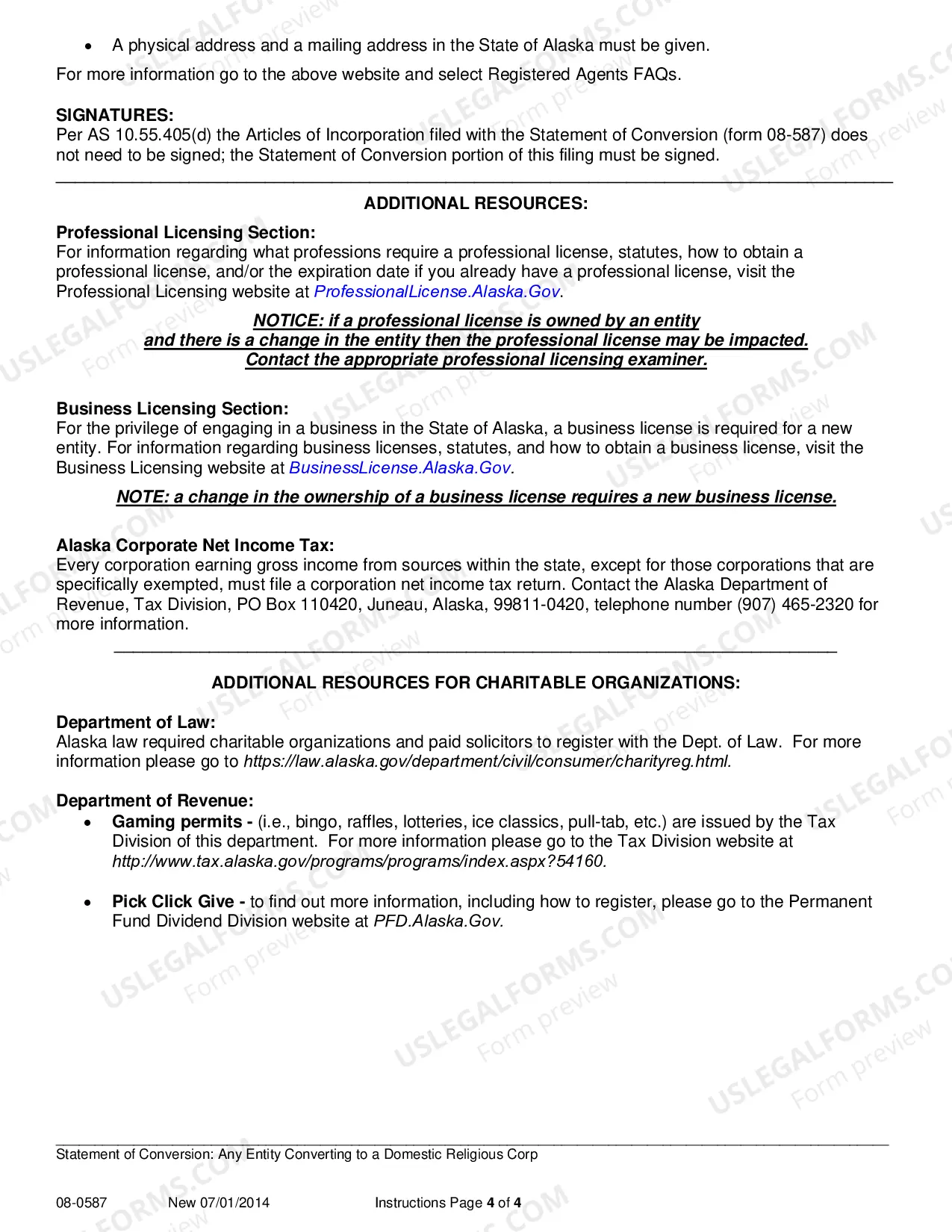 Preview Statement of Conversion - Any Entity Converting to Domestic Religious Corporation