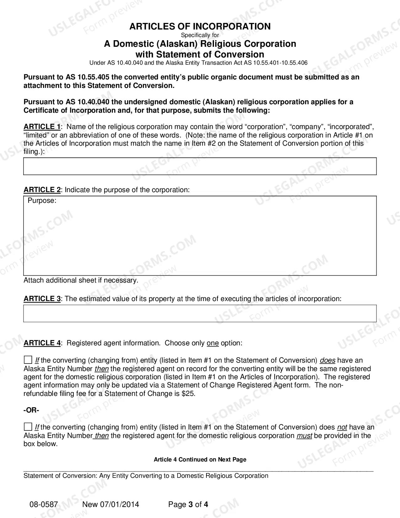 Preview Statement of Conversion - Any Entity Converting to Domestic Religious Corporation