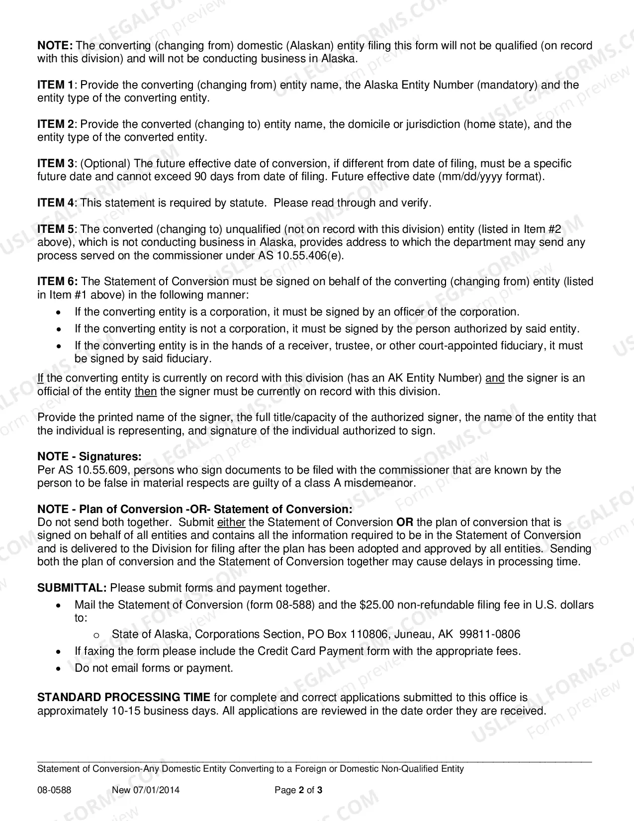 Preview Statement of Conversion - Domestic Entity Converting to Foreign or Domestic Non Qualified Entity