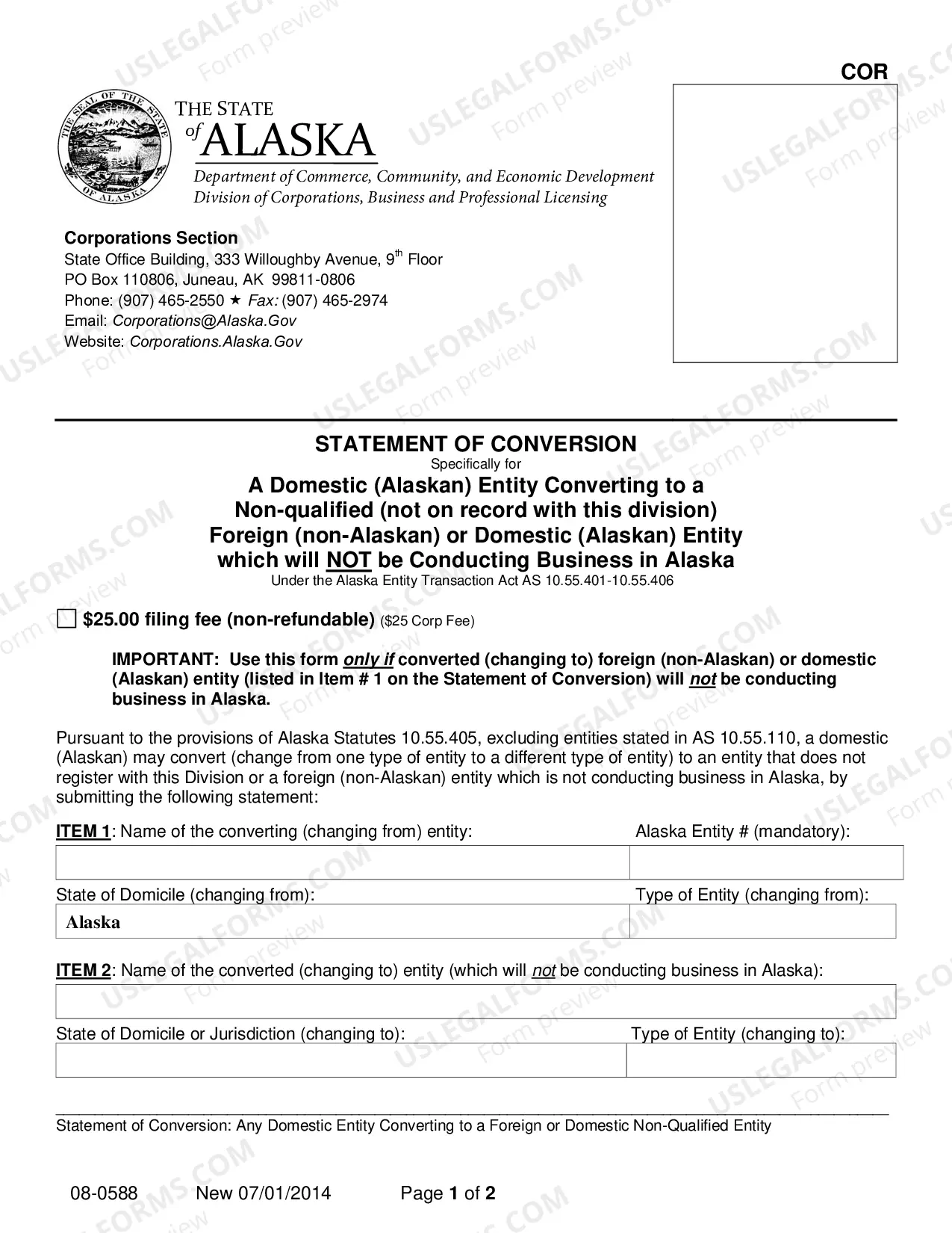 Preview Statement of Conversion - Domestic Entity Converting to Foreign or Domestic Non Qualified Entity