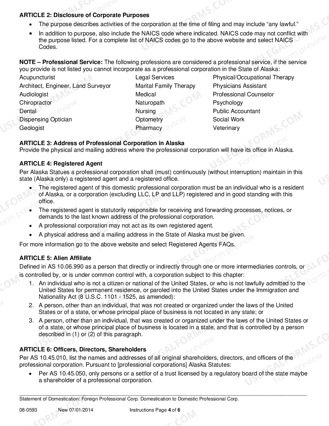 Preview Statement of Domestication for Foreign Professional Corporation Domesticating to Domestic Professional Corporation
