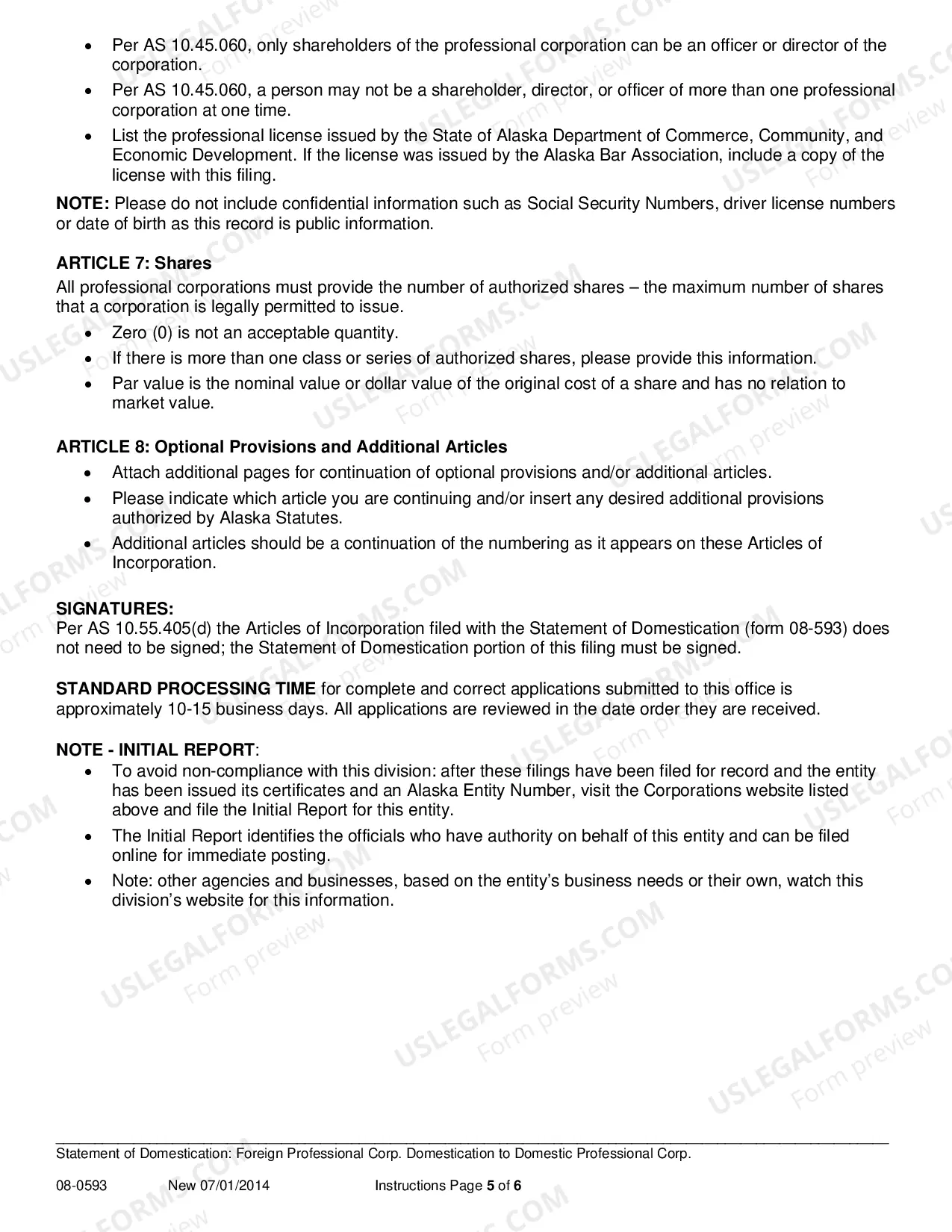 Preview Statement of Domestication for Foreign Professional Corporation Domesticating to Domestic Professional Corporation