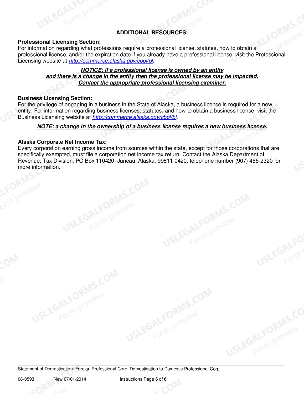 Preview Statement of Domestication for Foreign Professional Corporation Domesticating to Domestic Professional Corporation