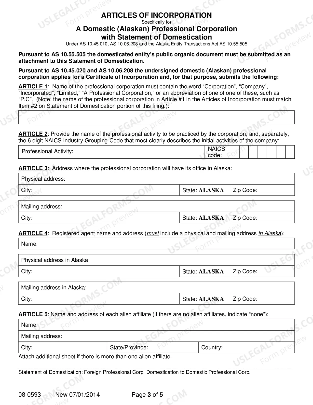 Preview Statement of Domestication for Foreign Professional Corporation Domesticating to Domestic Professional Corporation