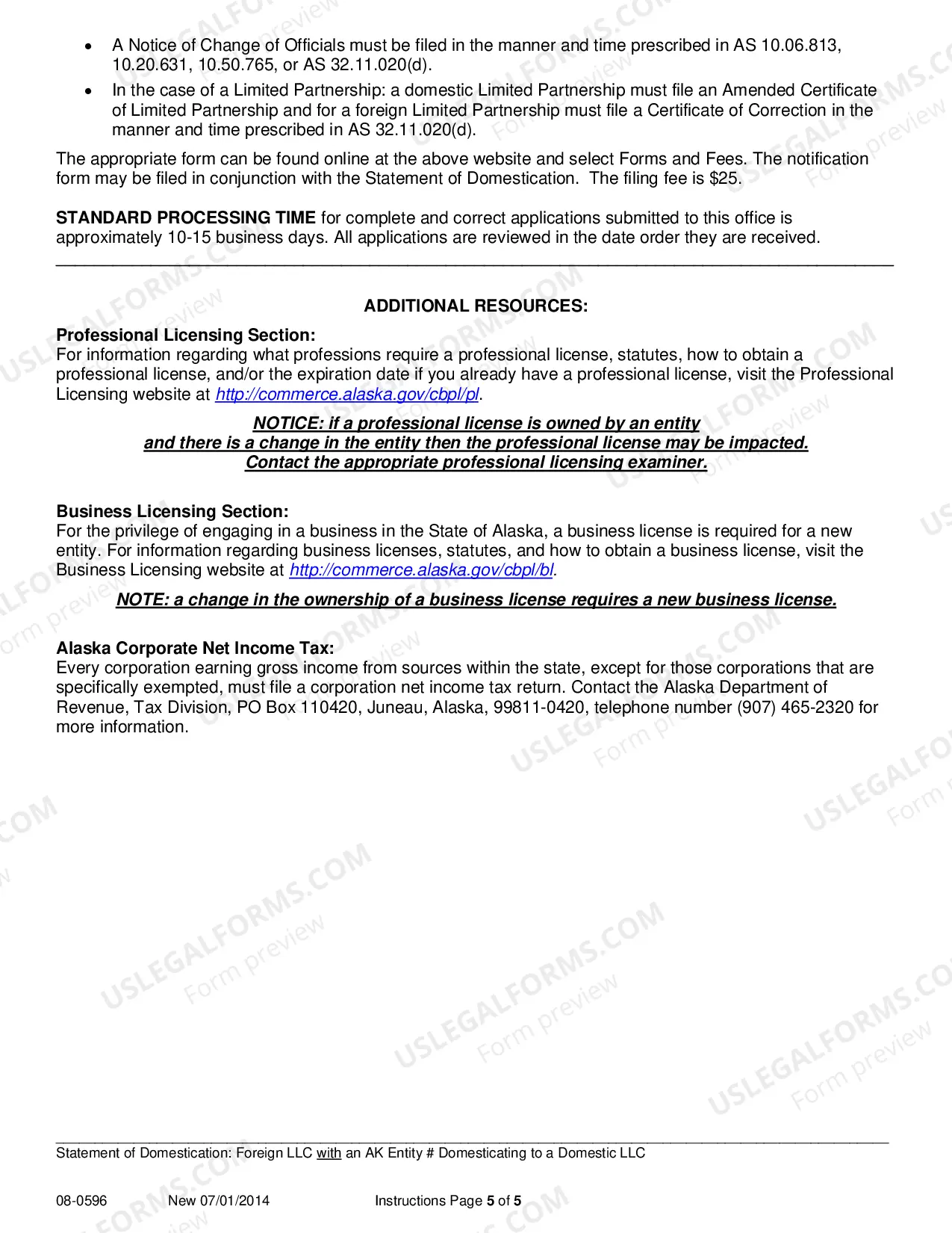 Preview Statement of Domestication - Foreign LLC with AK Entity Number Domesticating to Domestic LLC