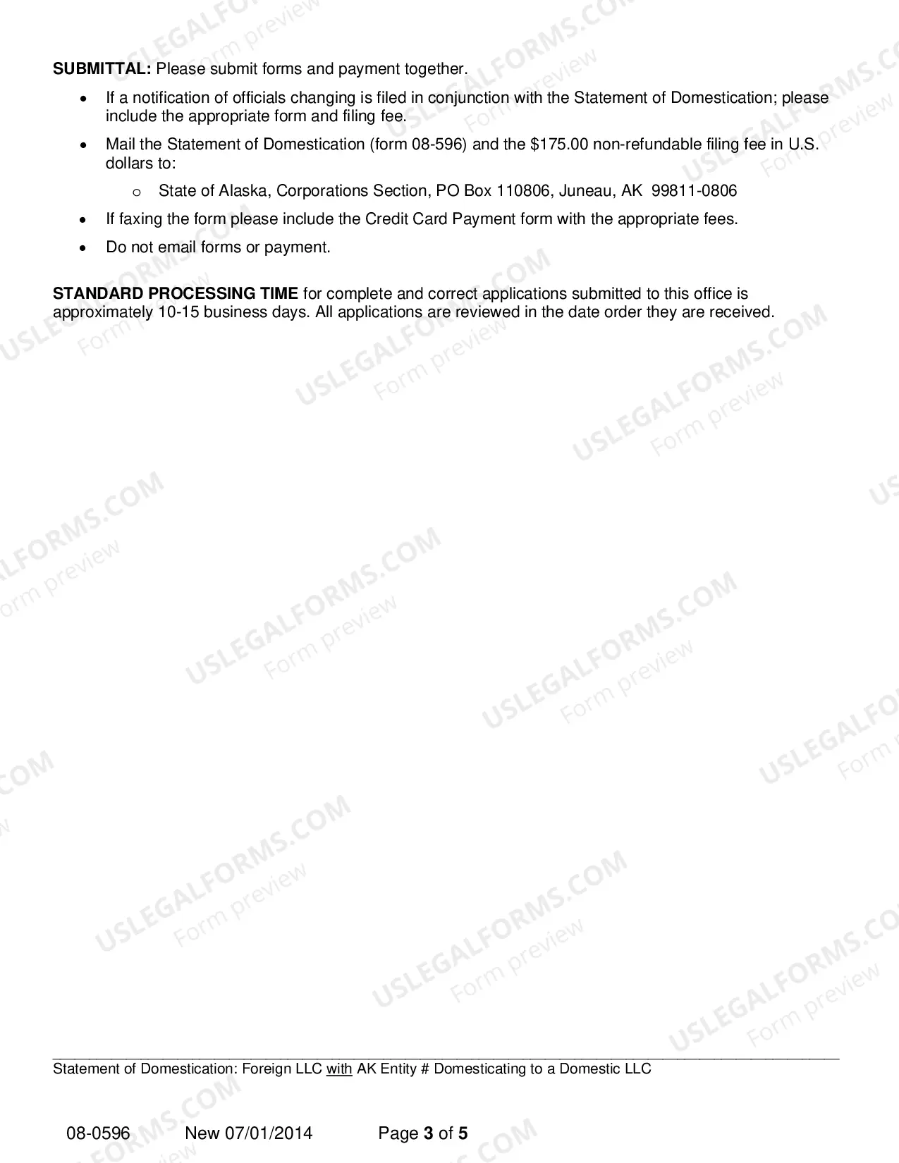 Preview Statement of Domestication - Foreign LLC with AK Entity Number Domesticating to Domestic LLC