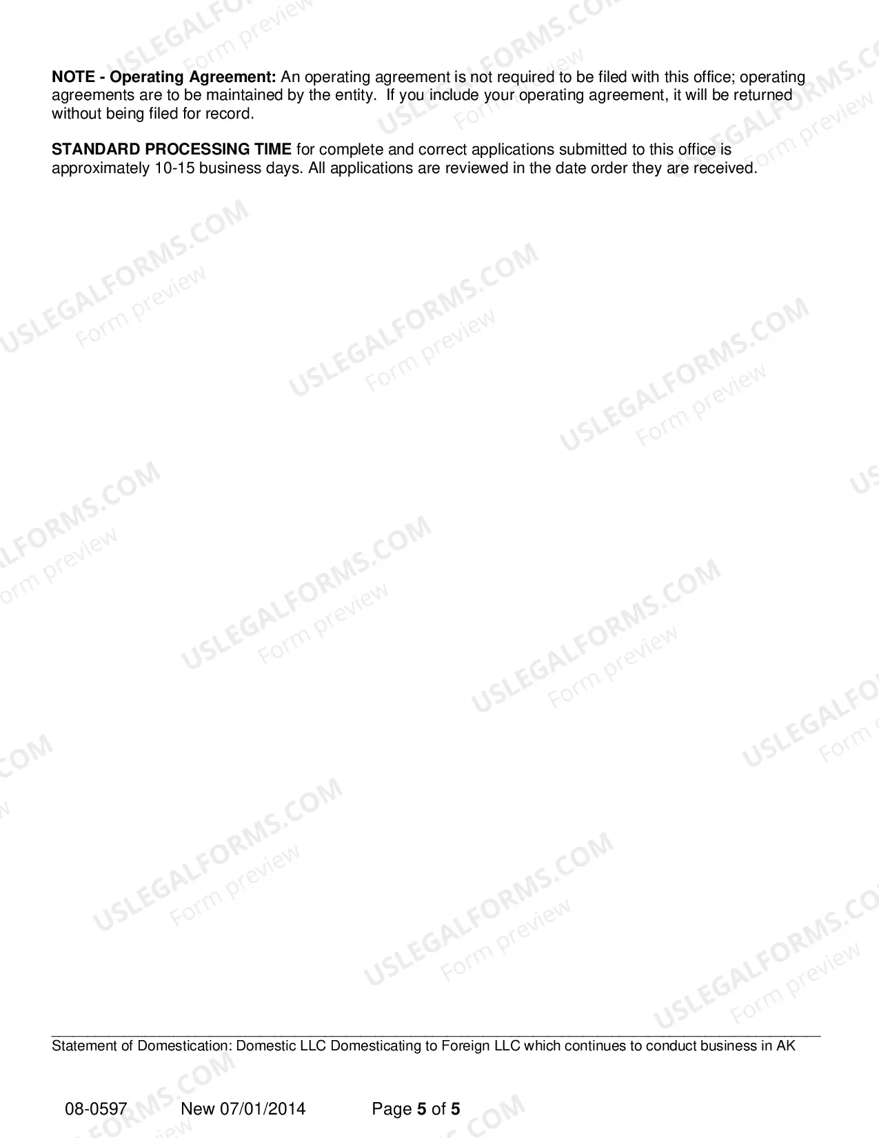 Preview Statement of Domestication - Domestic LLC Domesticating to Foreign LLC