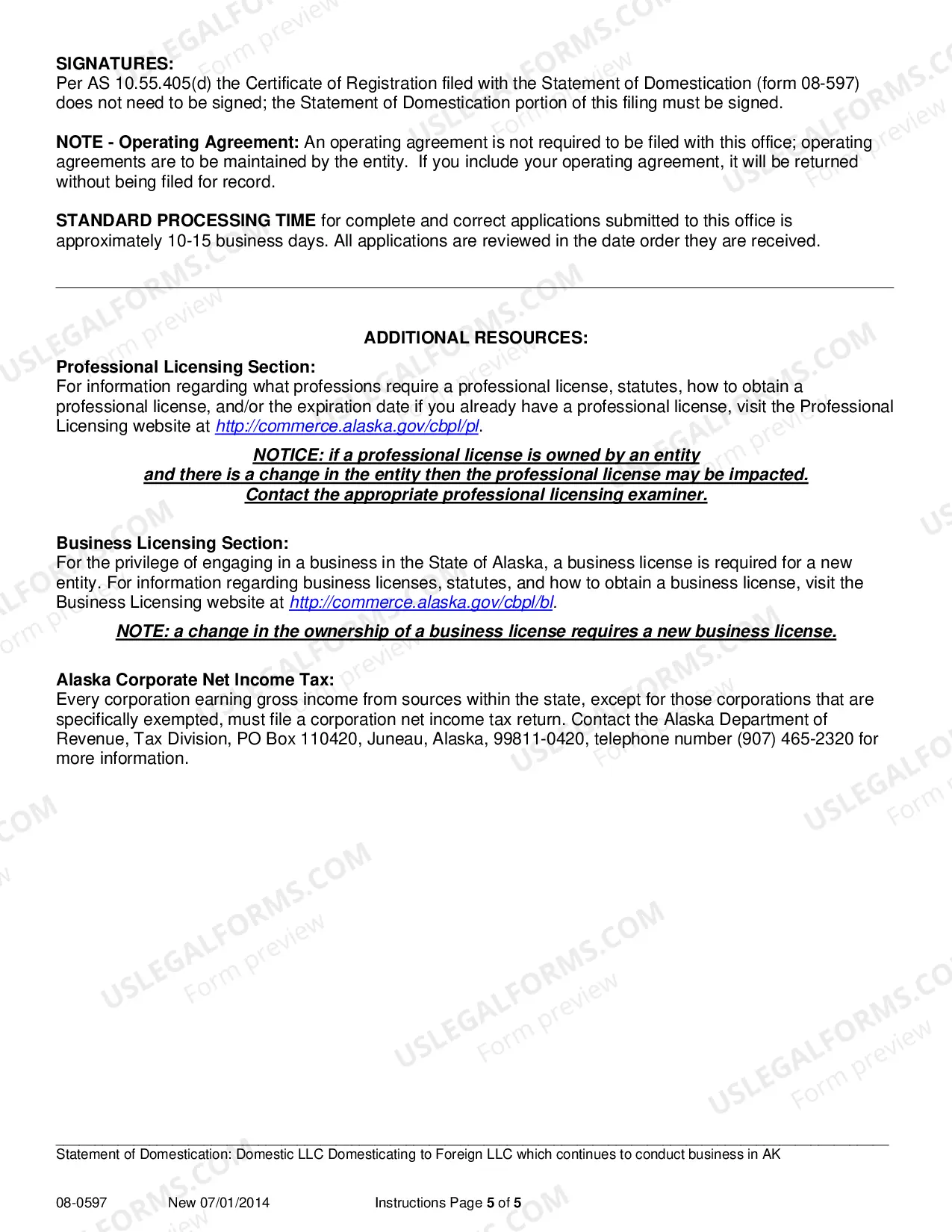 Preview Statement of Domestication - Domestic LLC Domesticating to Foreign LLC