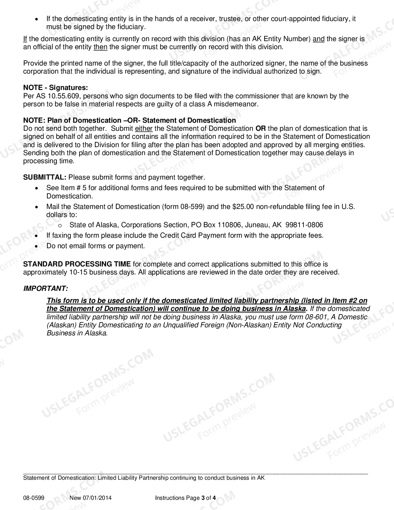 Preview Statement of Domestication for a LLP which Continues to Conduct Business in Alaska
