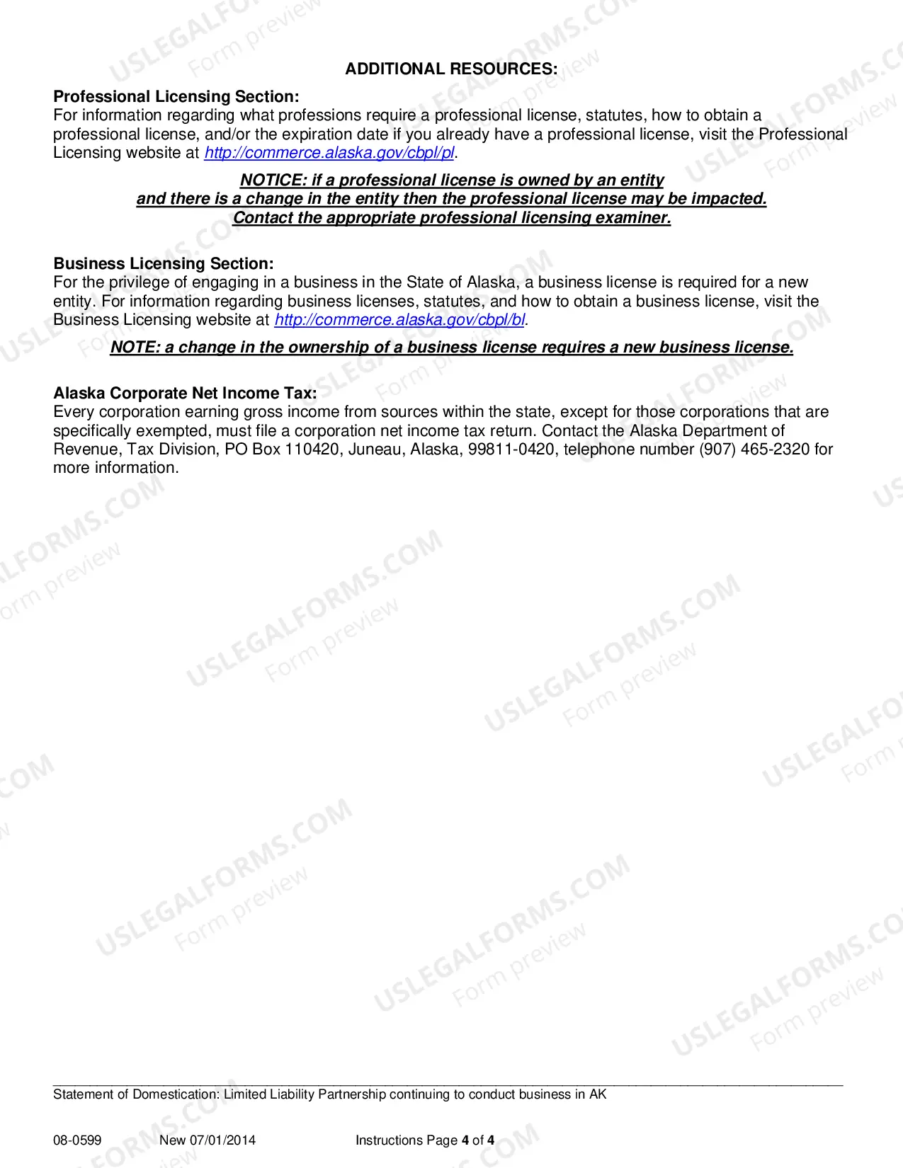 Preview Statement of Domestication for a LLP which Continues to Conduct Business in Alaska