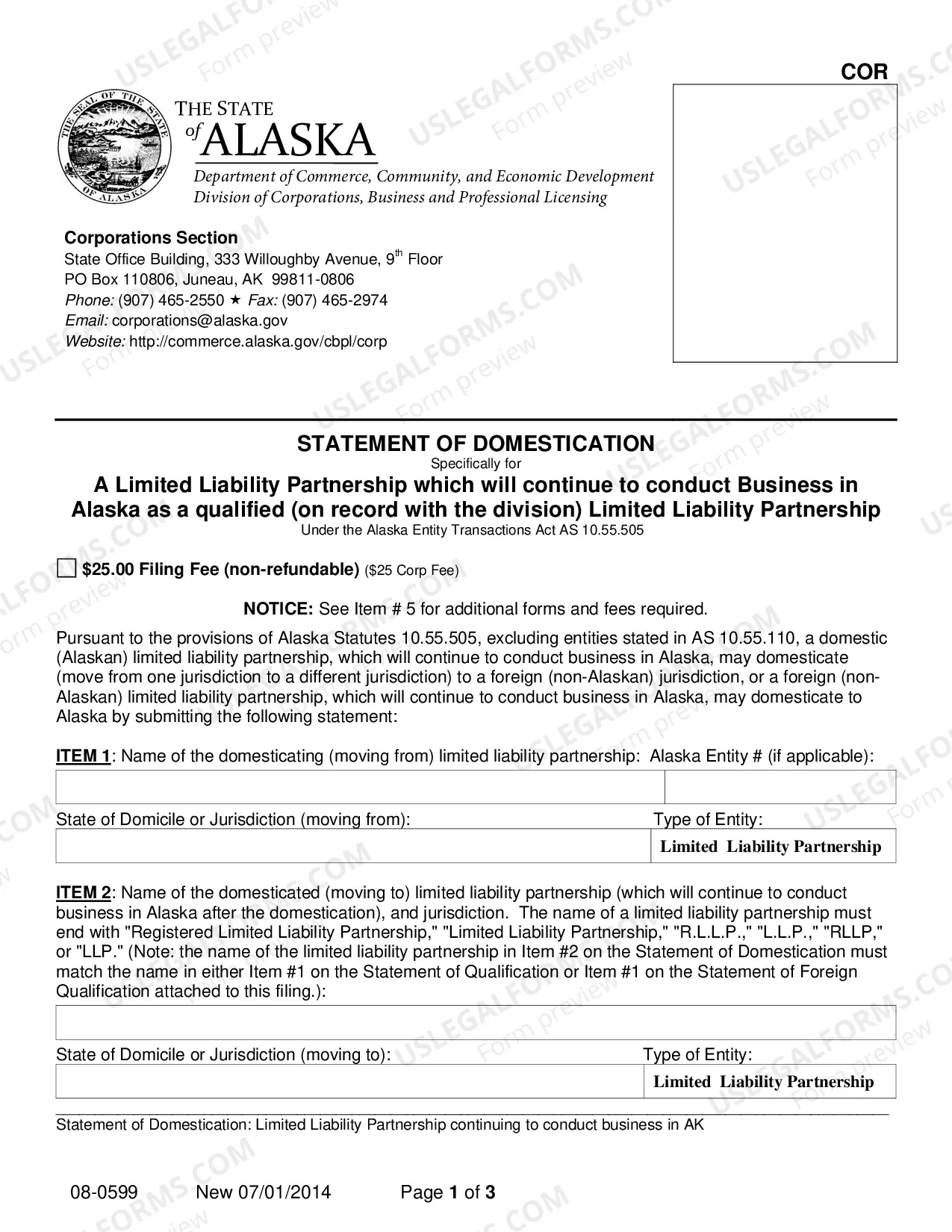 Preview Statement of Domestication for a LLP which Continues to Conduct Business in Alaska