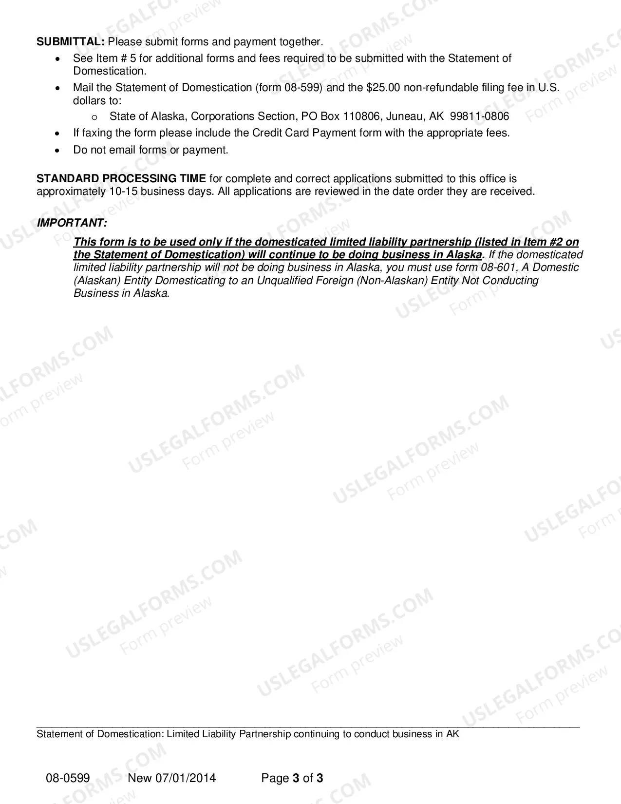 Preview Statement of Domestication for a LLP which Continues to Conduct Business in Alaska