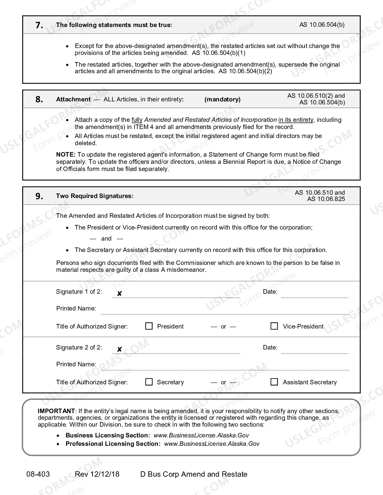 Preview Amended and Restated Articles of Incorporation for Domestic Business Corporation