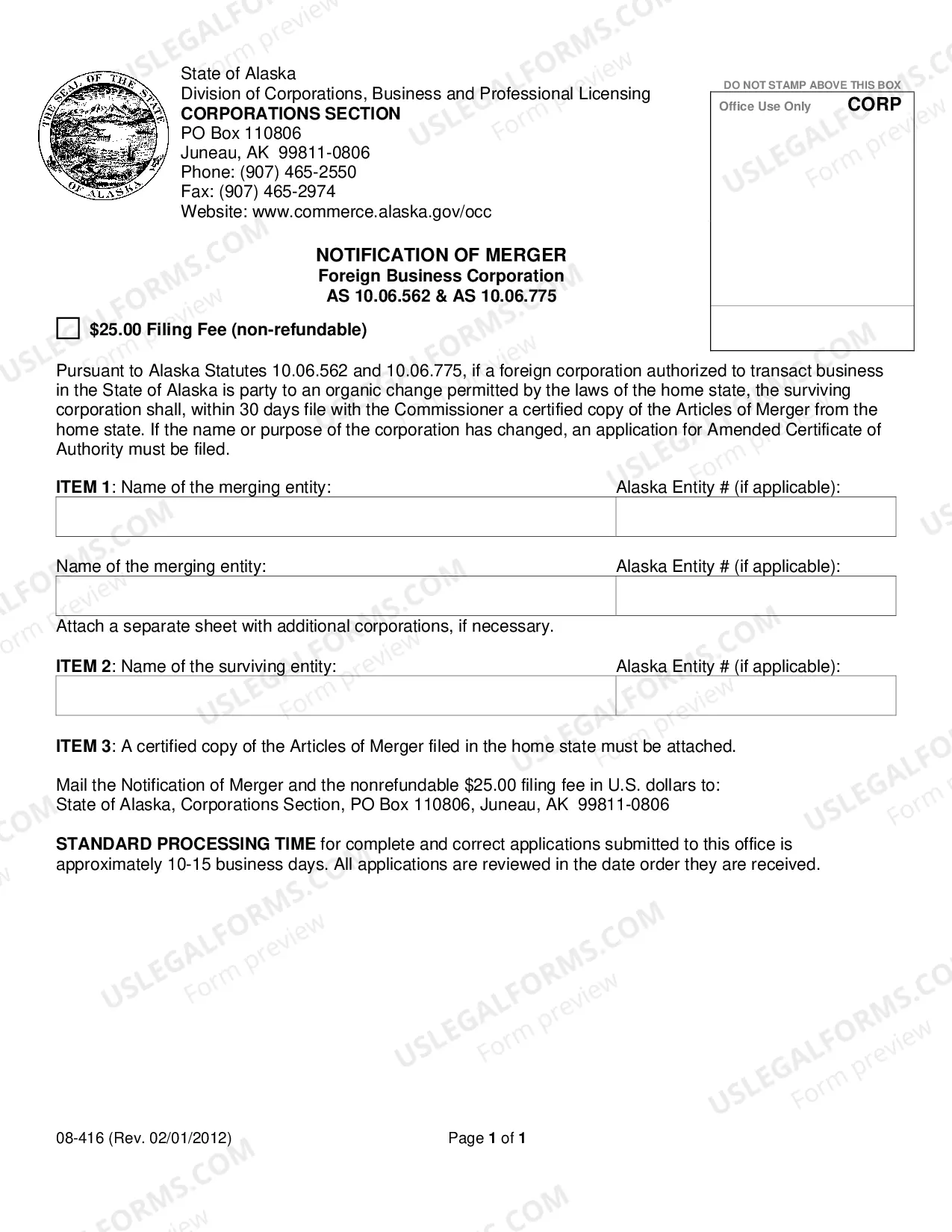 Preview Notification of Merger for Foreign Business Corporation