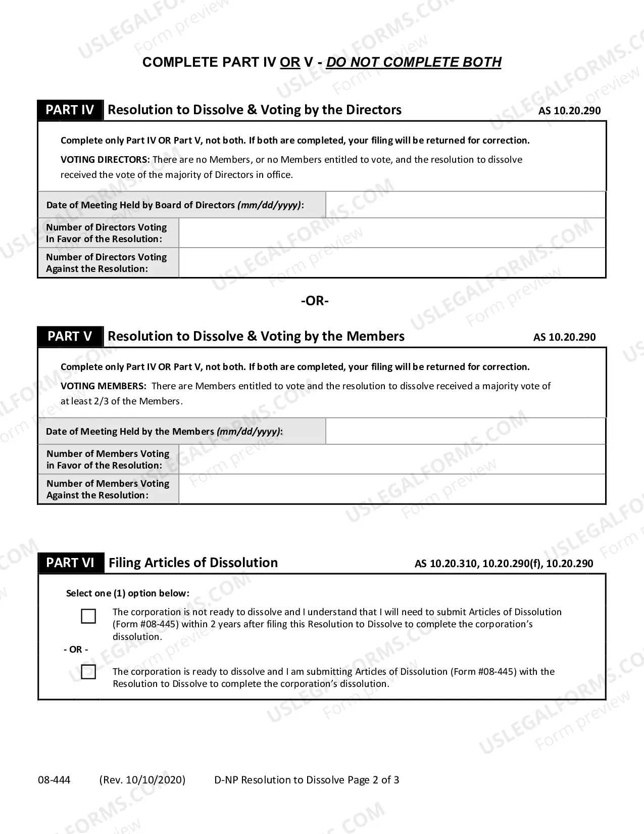 Preview Resolution to Dissolve a Domestic Nonprofit Corporation