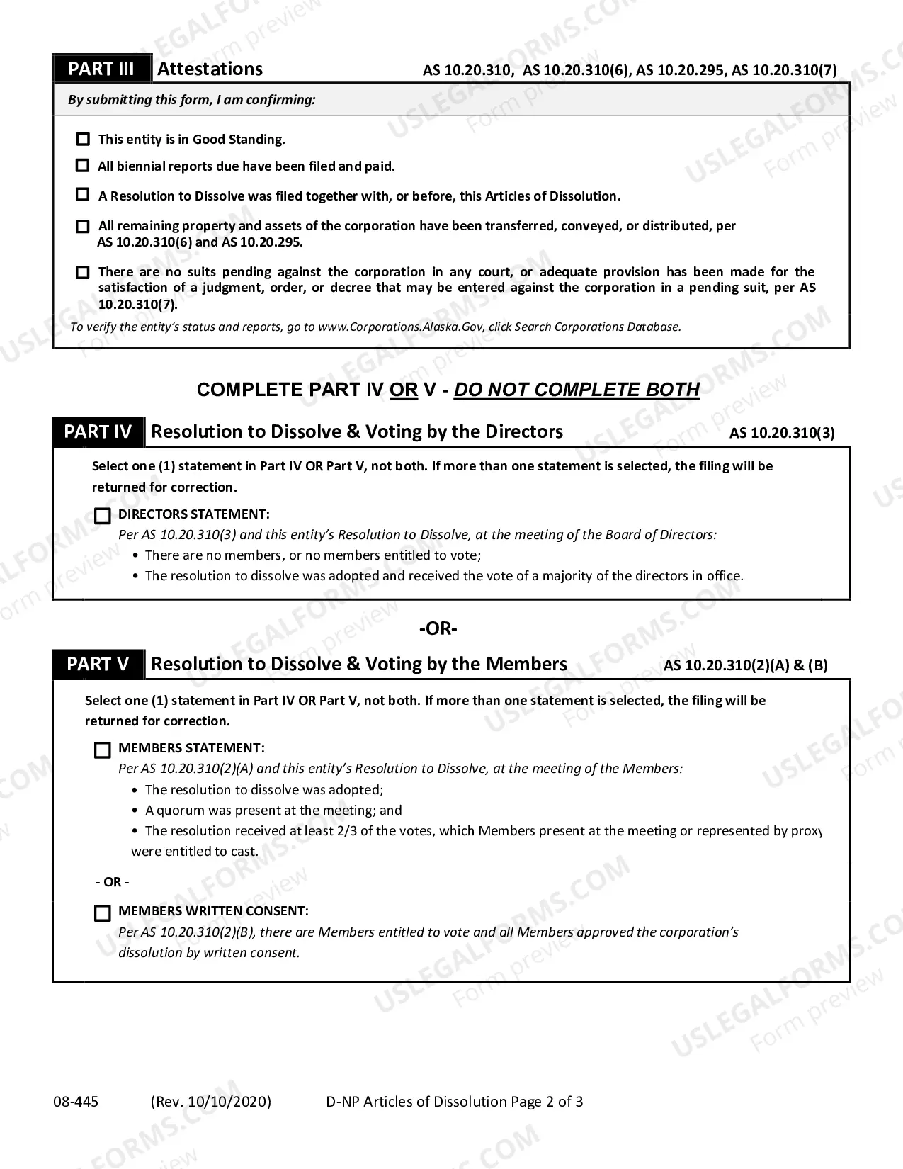 Preview Articles of Dissolution for Domestic Nonprofit Corporation